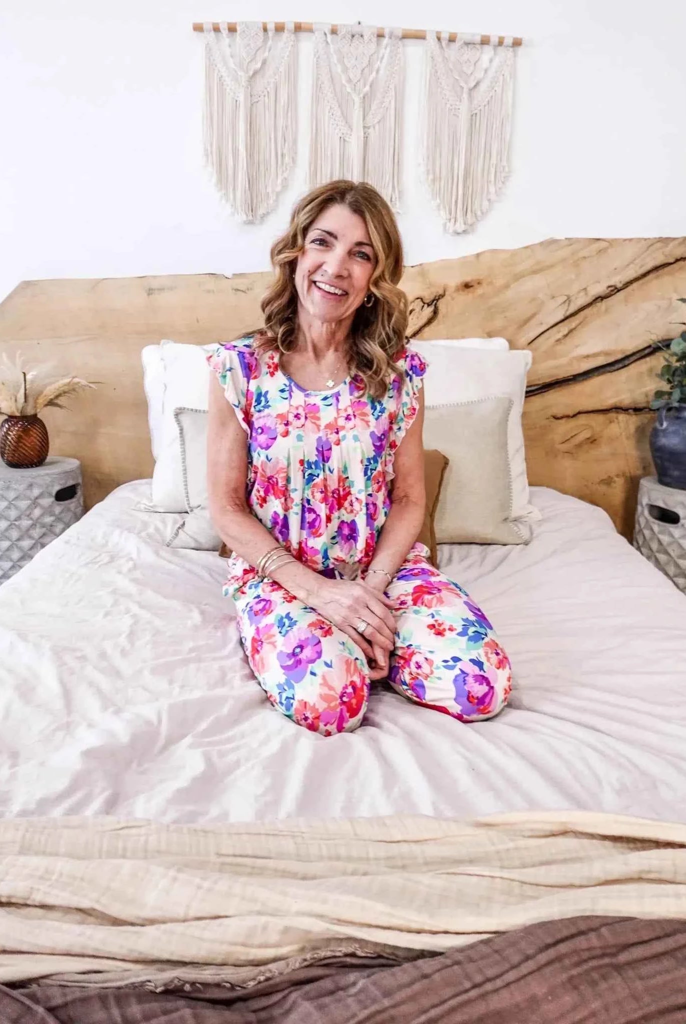 Georgia Rylan Women's Bamboo Flutter Sleeve and Jogger Pant Pajama Set in Blooming Love Floral