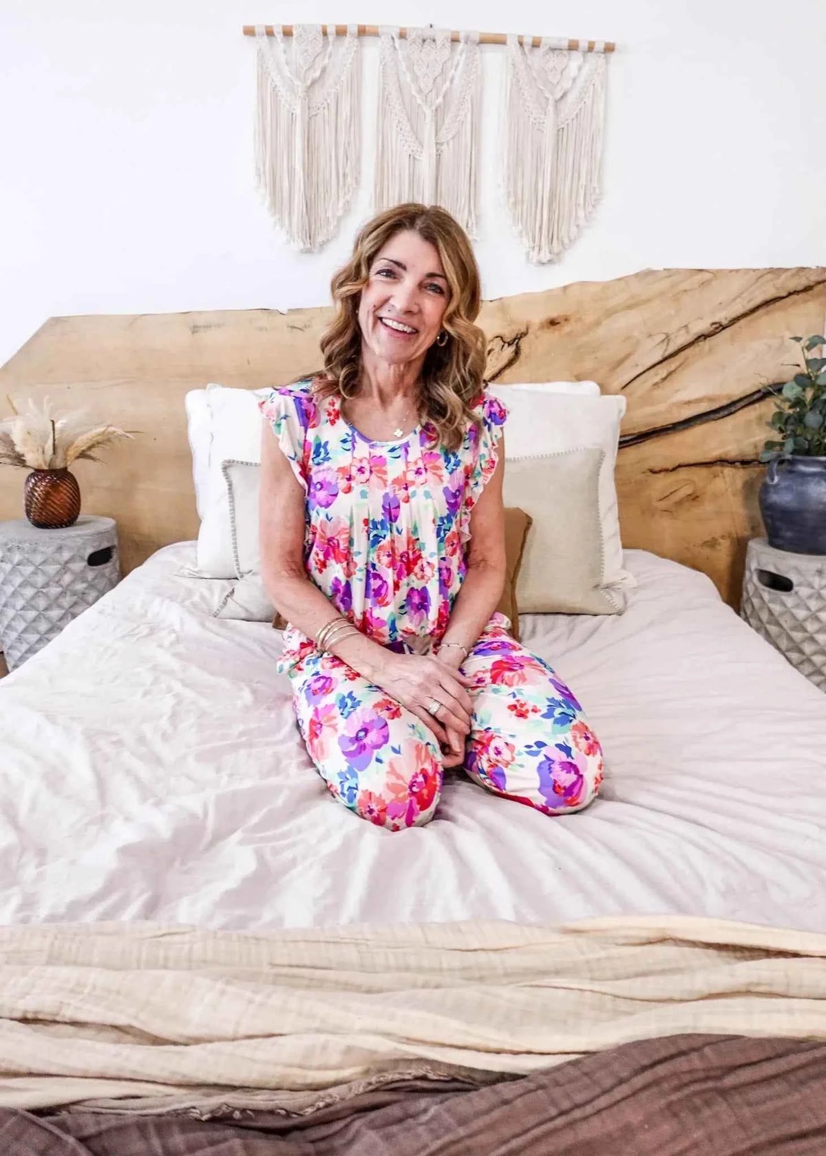Georgia Rylan Women's Bamboo Flutter Sleeve and Jogger Pant Pajama Set in Blooming Love Floral