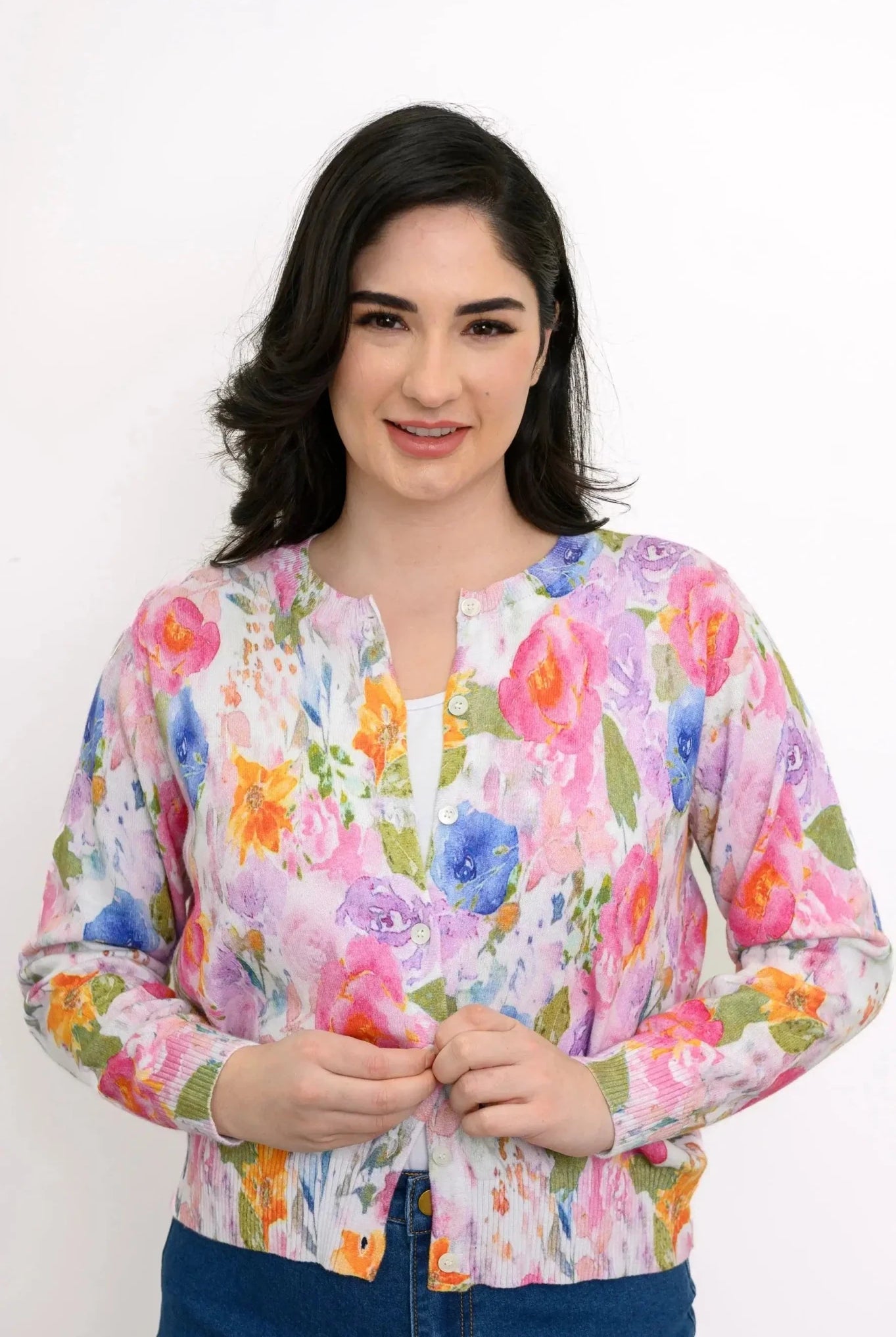 Blue Sky Clothing Co. Patti Cotton Cardigan – Pink Bouquet Floral Knit - Blue Sky Clothing Co - Cloud Nine Pajamas