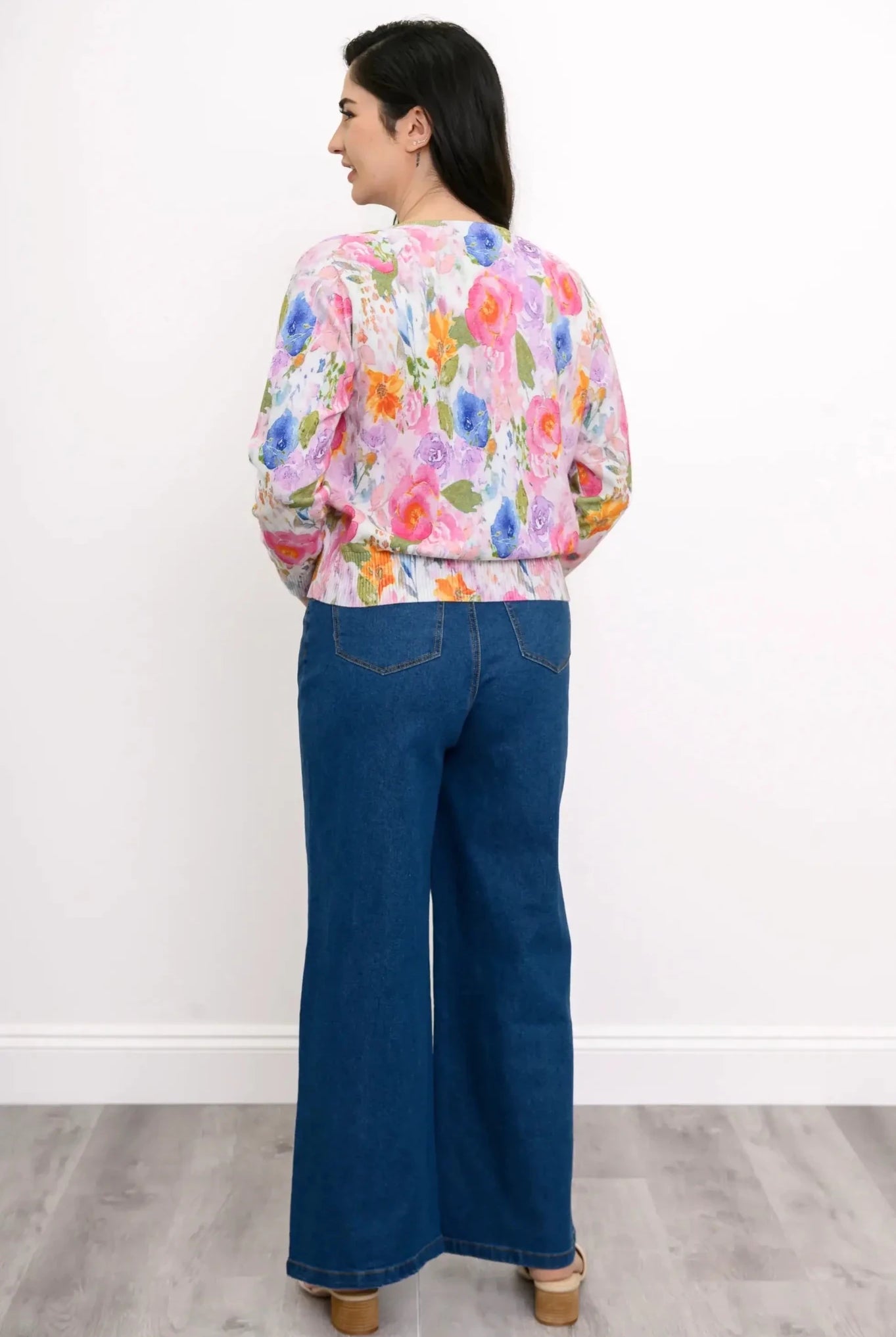 Blue Sky Clothing Co. Patti Cotton Cardigan – Pink Bouquet Floral Knit - Blue Sky Clothing Co - Cloud Nine Pajamas