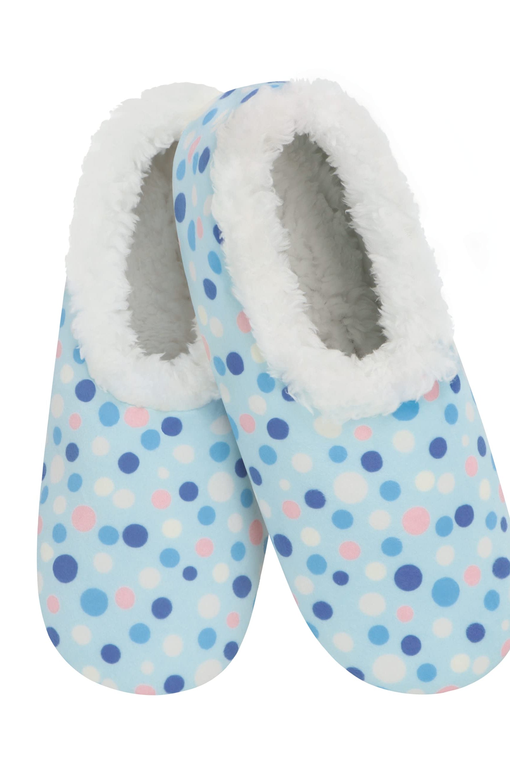 Snoozies Plush COZY Slipper Socks blue polka dots