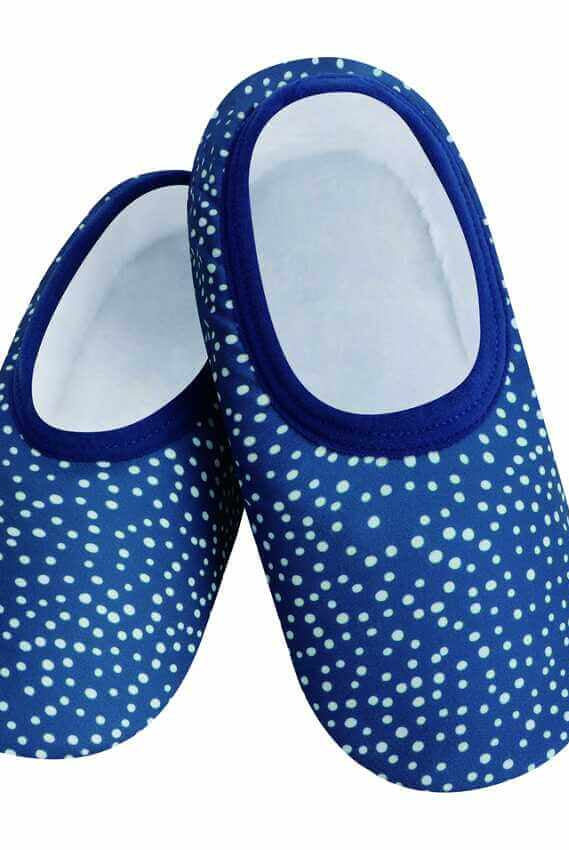Snoozies Skinnies Lightweight Slipper Socks in Blue Dots Print - Non-skid Soles