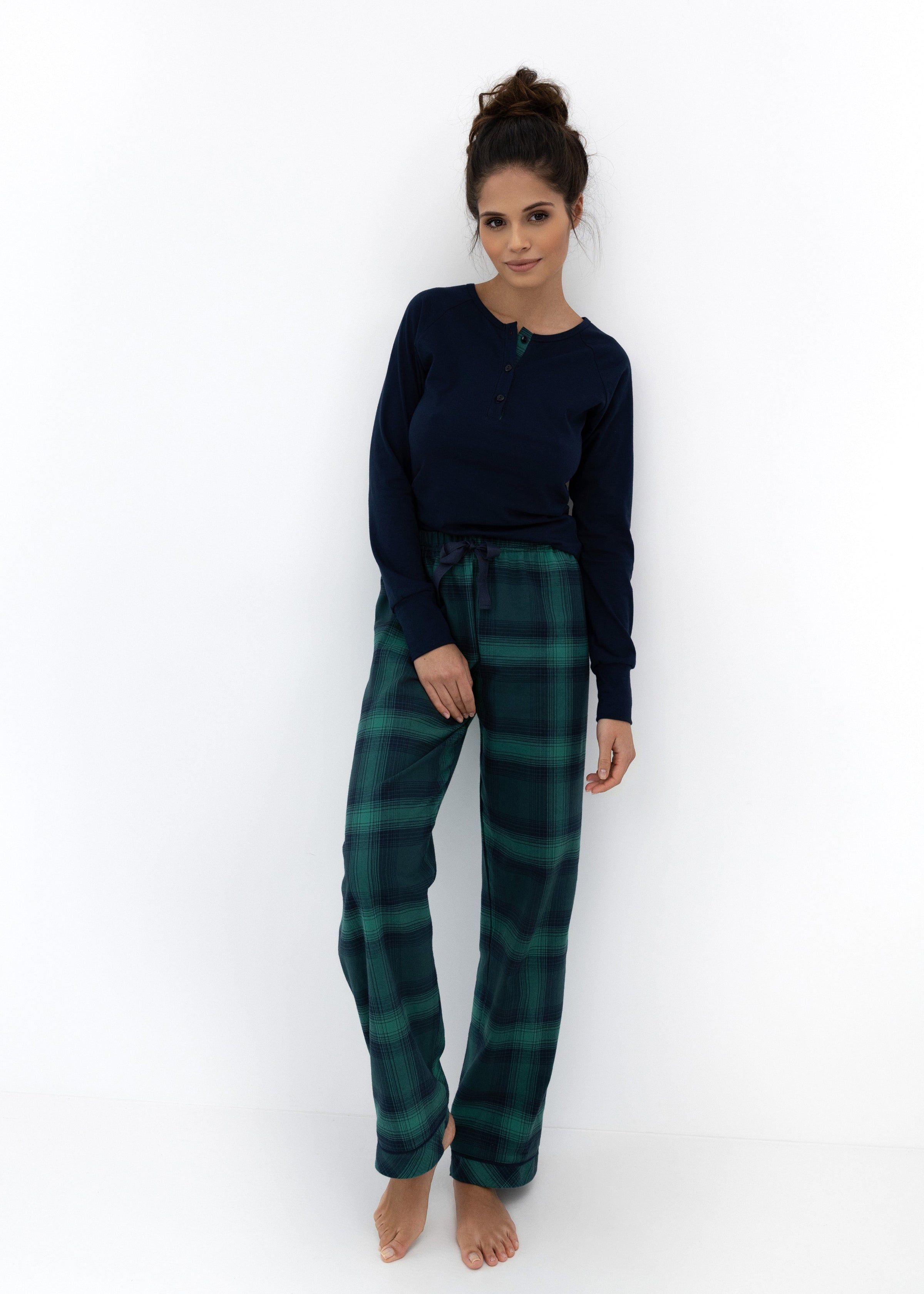 Cassandra Women's Super Soft Flannel PJ Set | Navy/Blue Plaid Sensis Poland