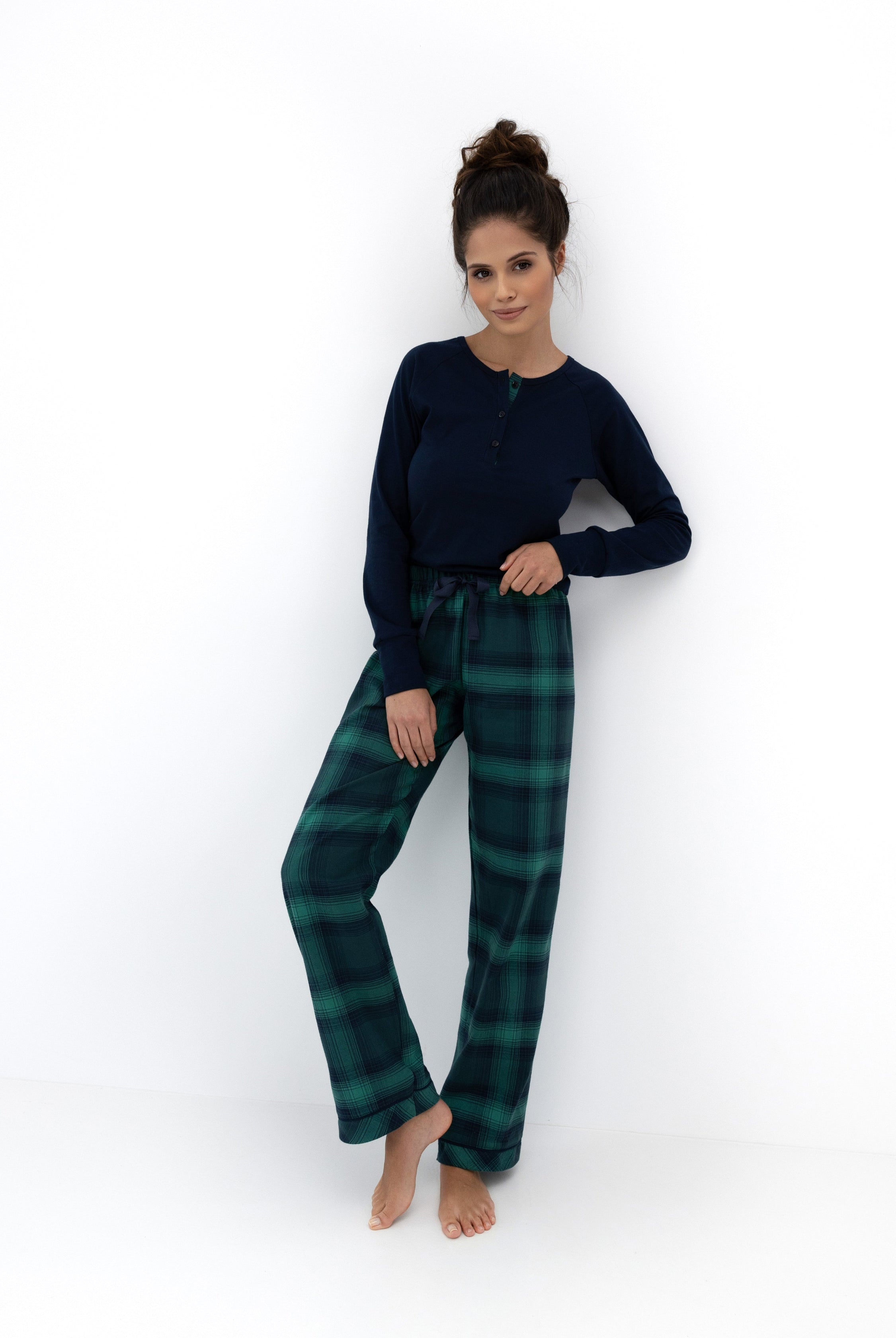 Cassandra Women's Super Soft Flannel PJ Set | Navy/Blue Plaid Sensis Poland