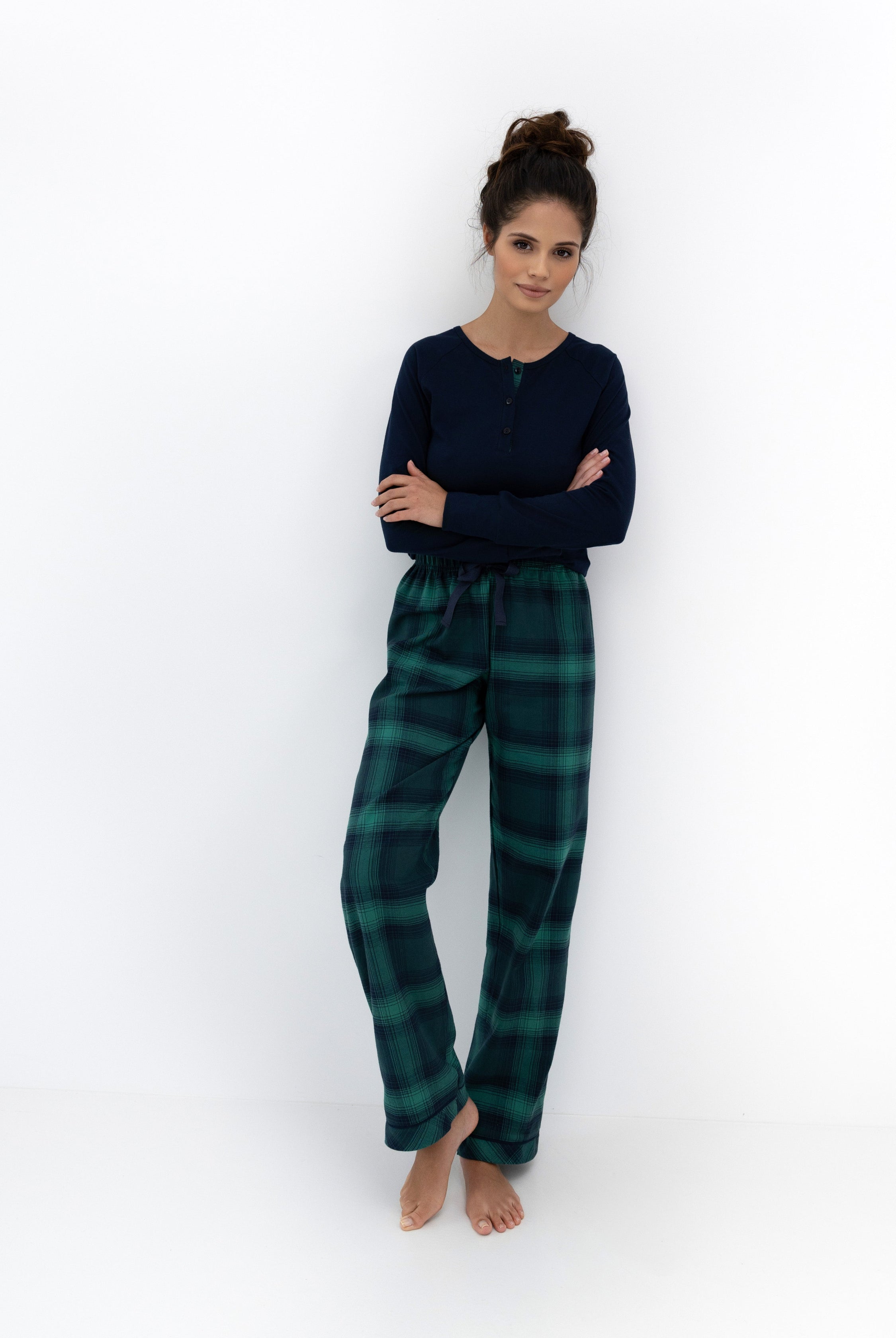Cassandra Women's Super Soft Flannel PJ Set | Navy/Blue Plaid Sensis Poland