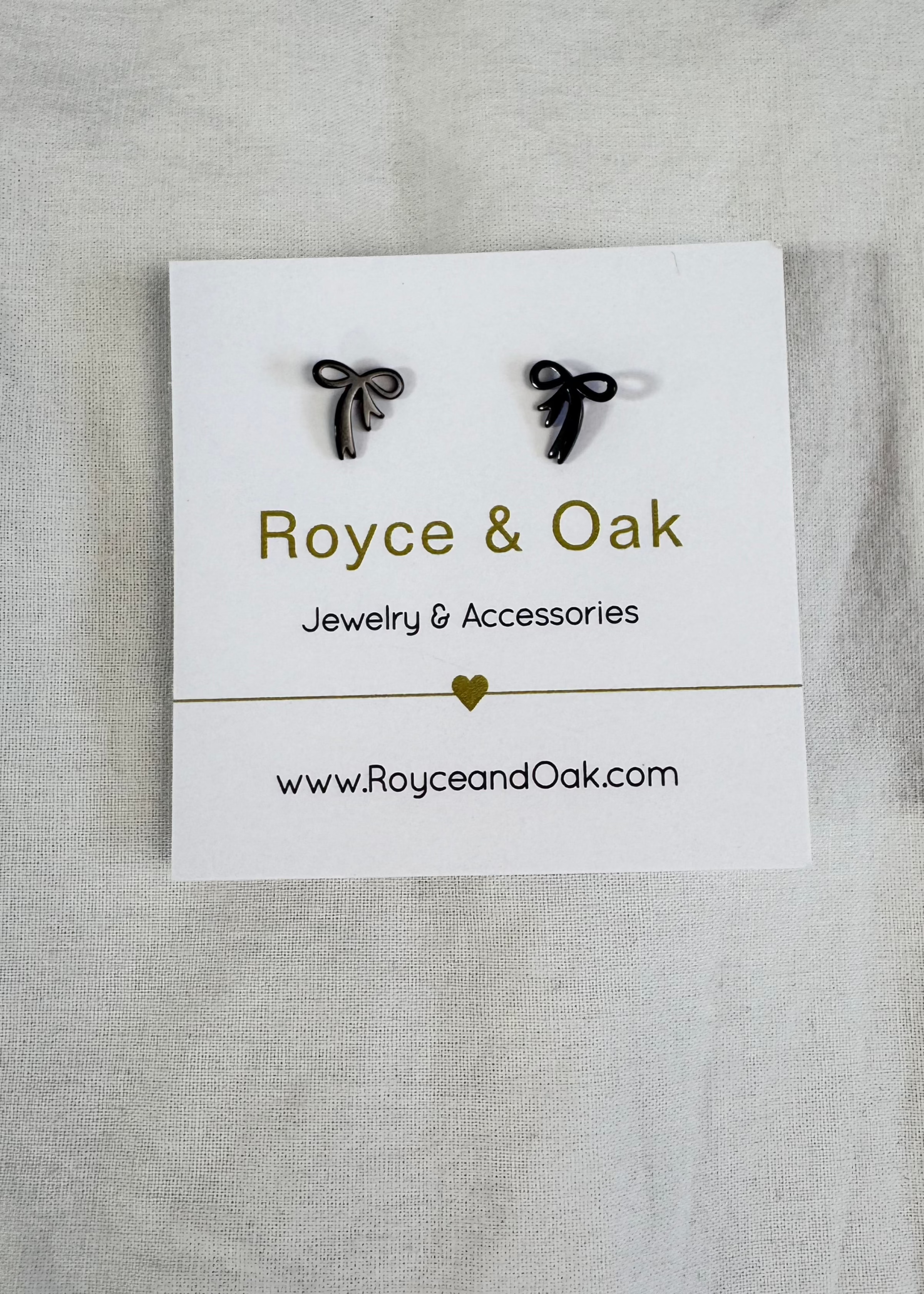 bow earring black royce and oak