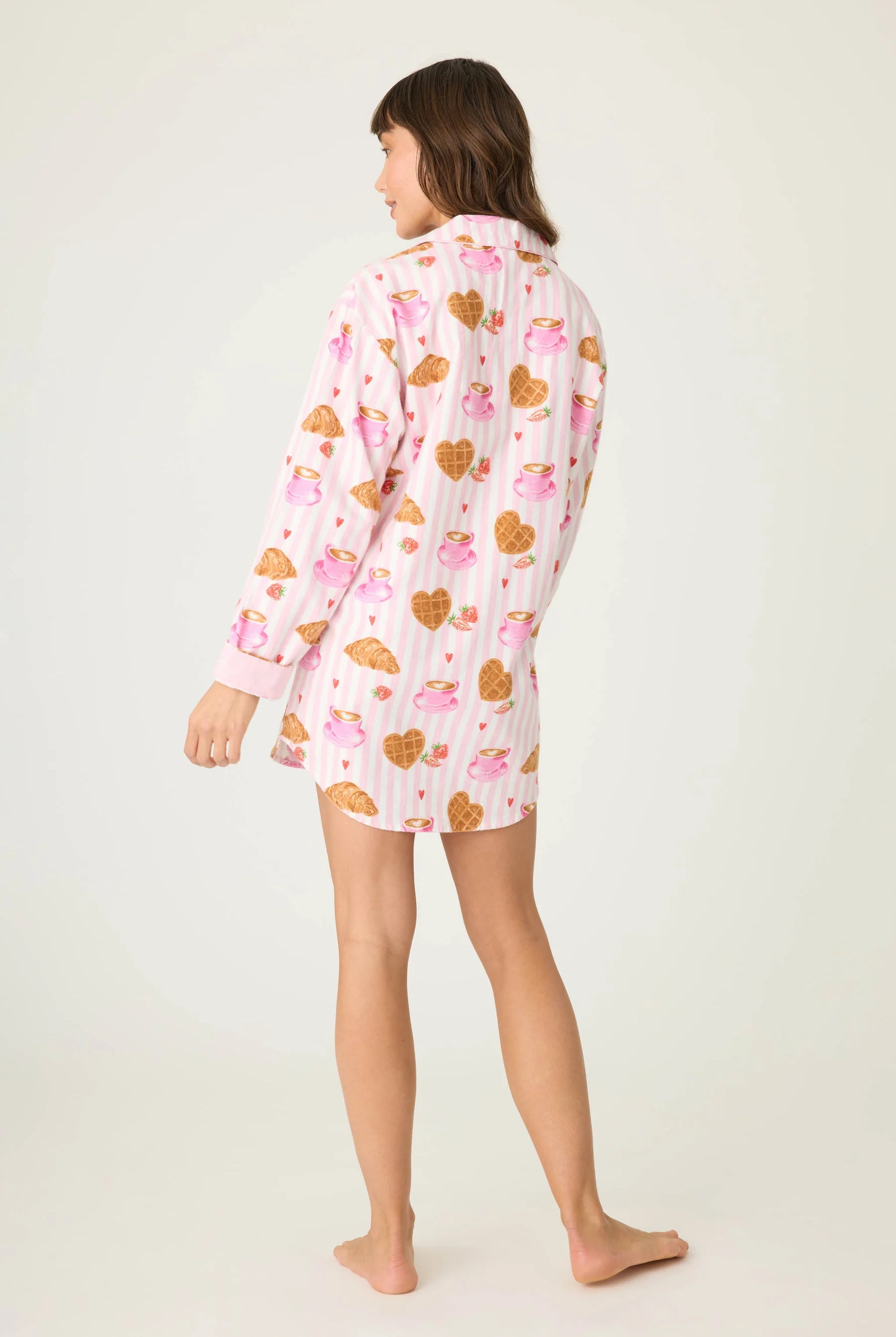 women's Parisian breakfast print flannel nightshirt PJ Salvage