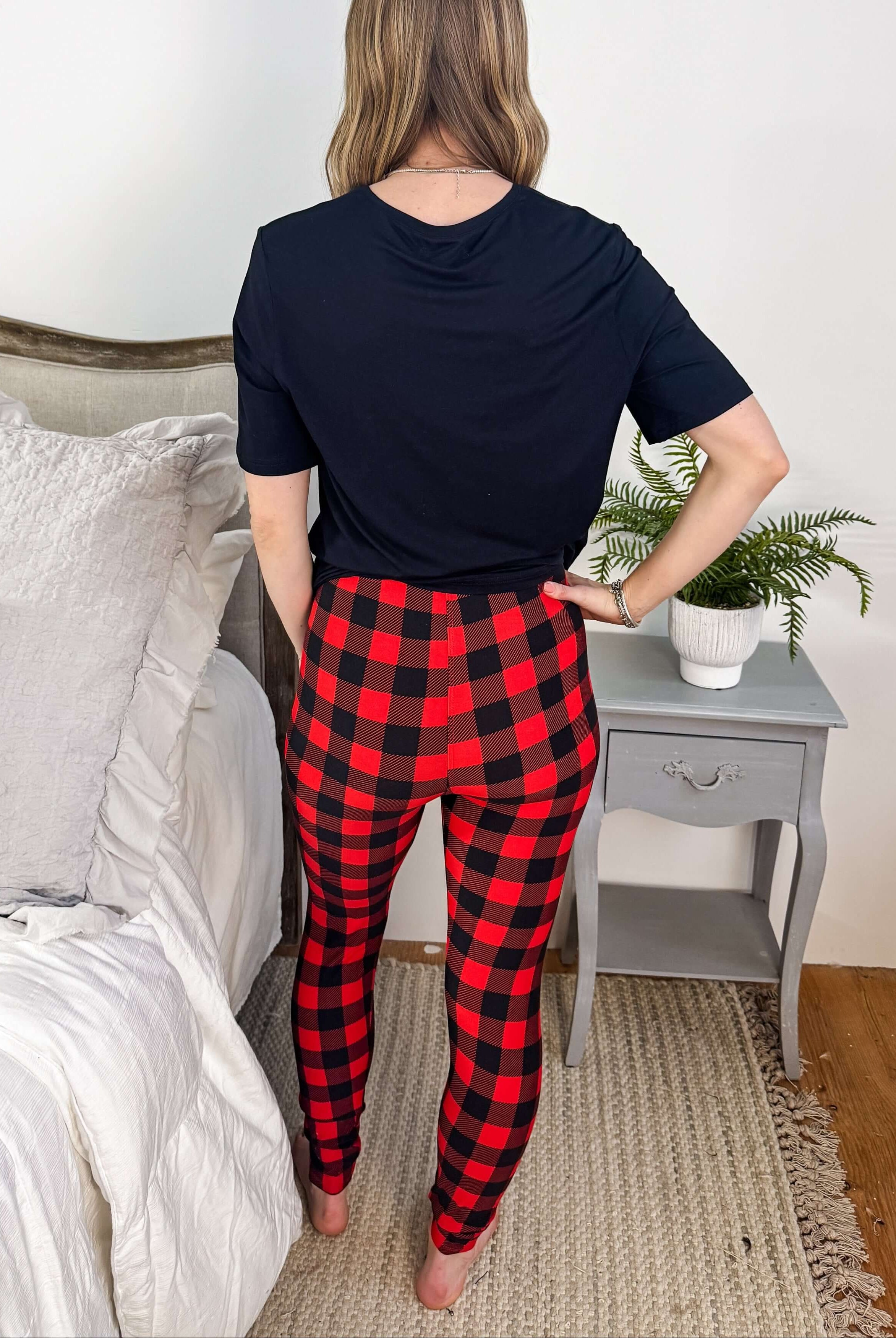 Buffalo Plaid Print Regular Rise Buttery Soft Leggings | O/S fits women XS-L back view