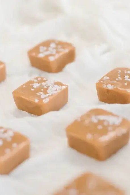 salted caramel 2 piece box pack - handcrafted Canadian candy showing the texture and shape of the artisan treat