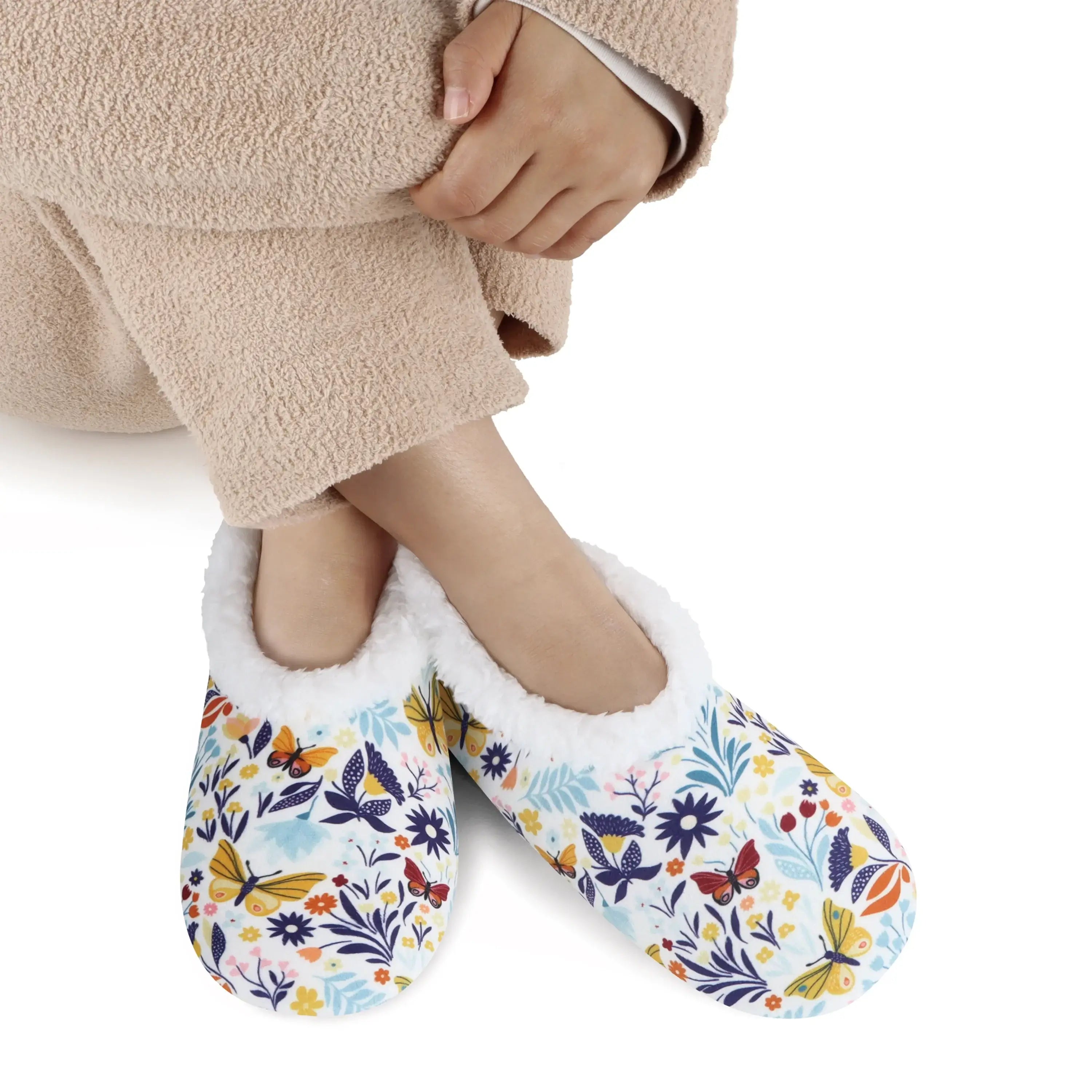 Snoozies Plush COZY Slipper Socks butterflies & flowers