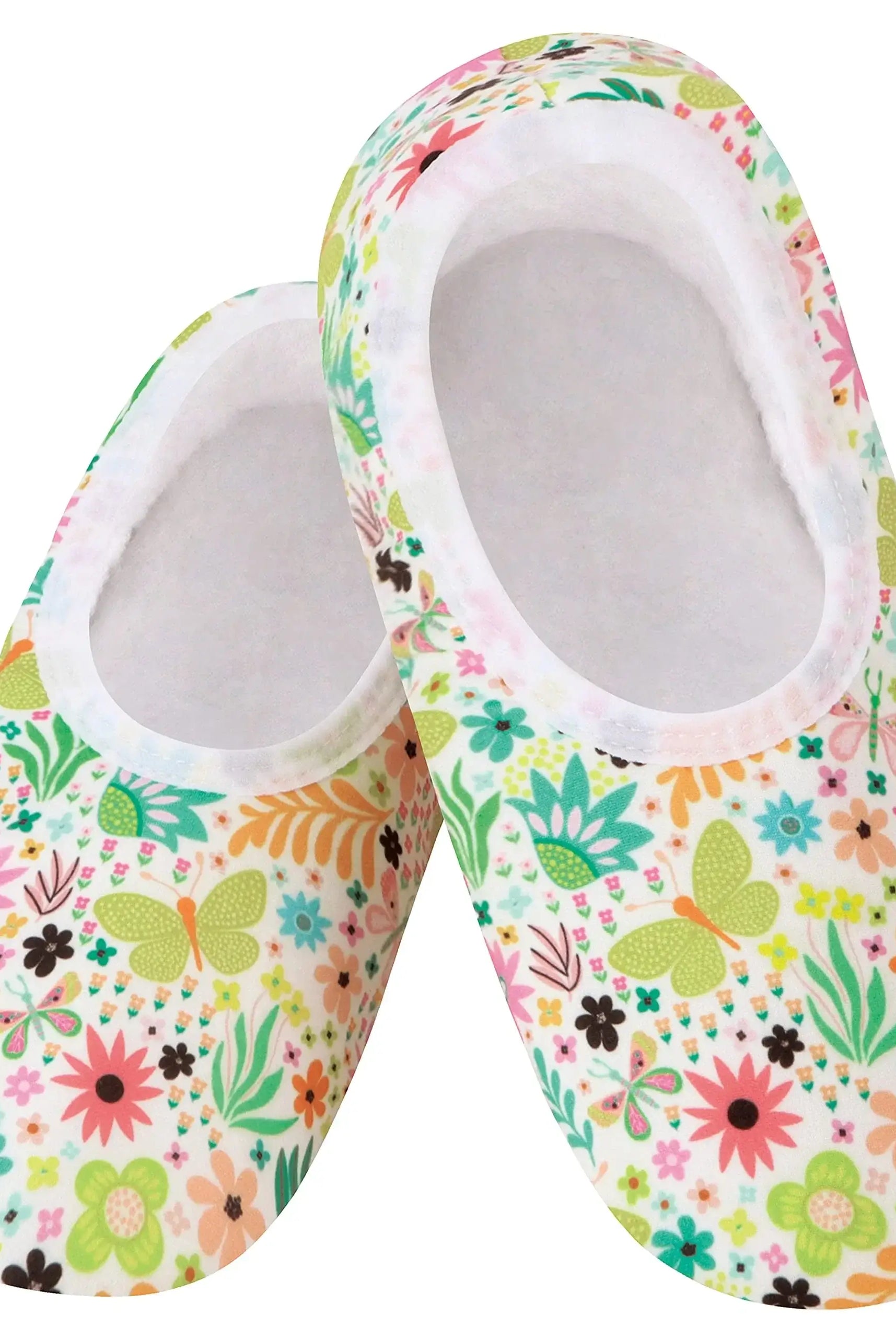 Snoozies Skinnies Lightweight Slipper Socks in Butterfly Garden Print - Non-skid Soles