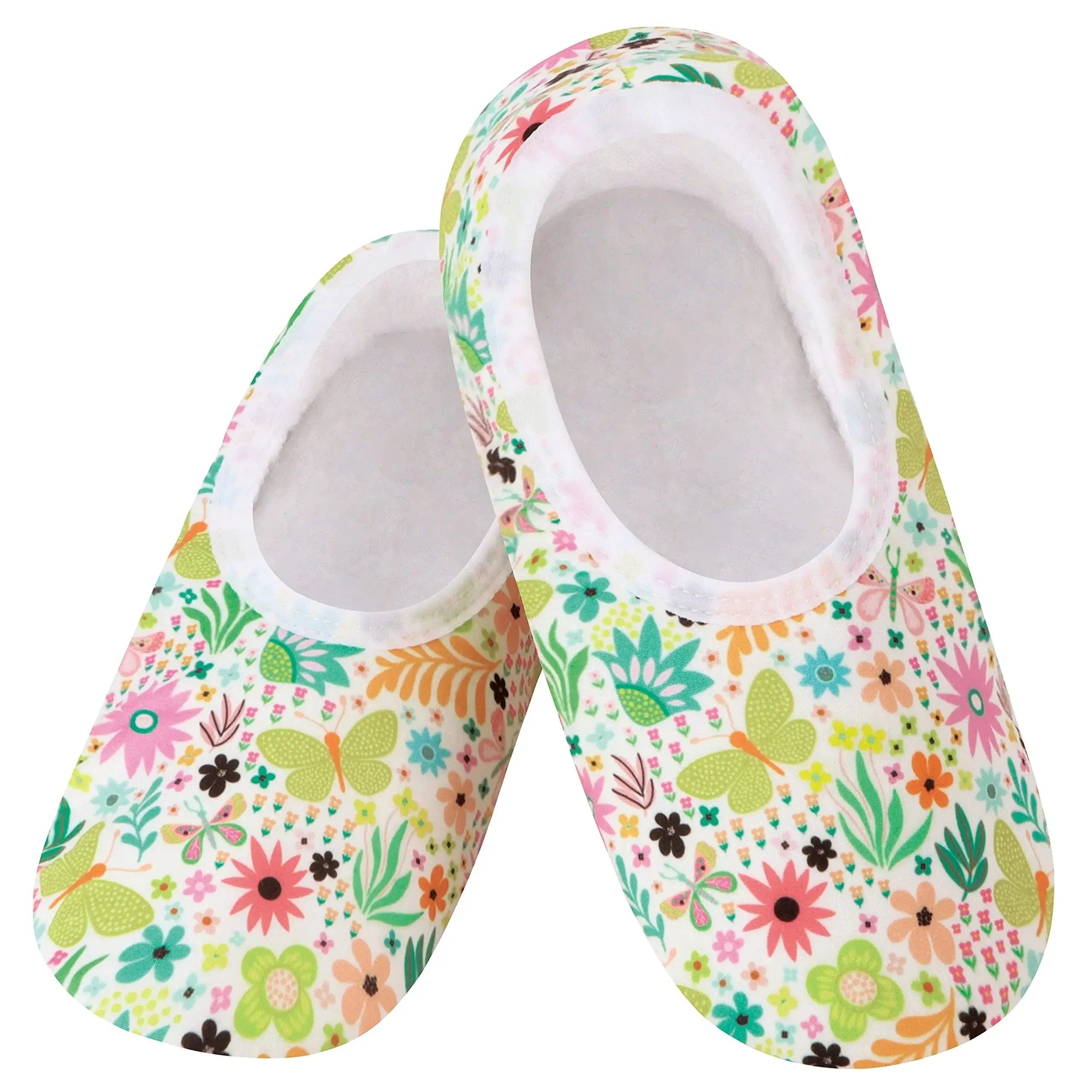 Snoozies Skinnies Lightweight Slipper Socks in Butterfly Garden Print - Non-skid Soles