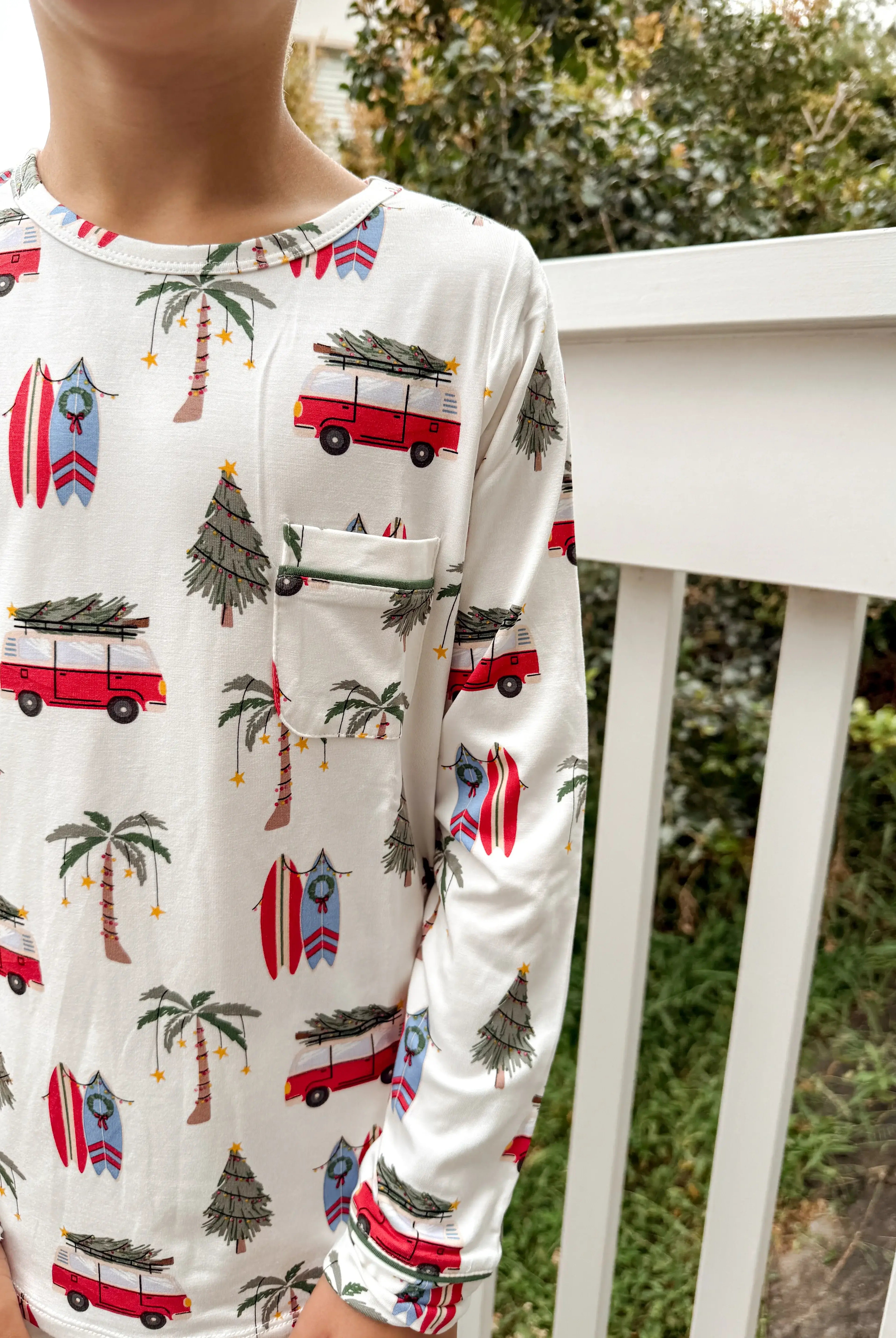 kids matching pj set in bamboo beachy cali christmas print from bambi and birdie