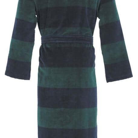 Carl Ross Men’s 100% Cotton Terry Velour Robe – Dark Blue & Green Stripes