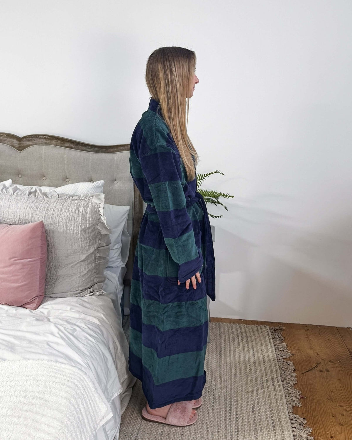men's striped navy green terry robe CARL ROSS