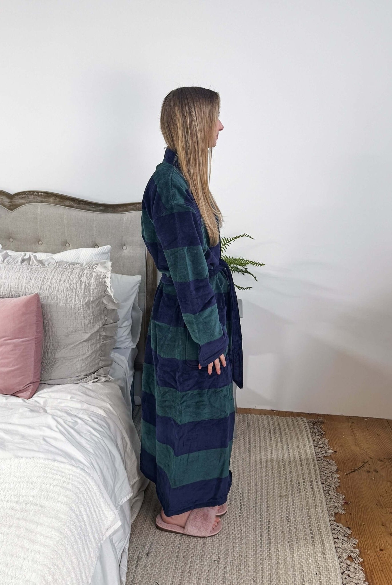 men's striped navy green terry robe CARL ROSS