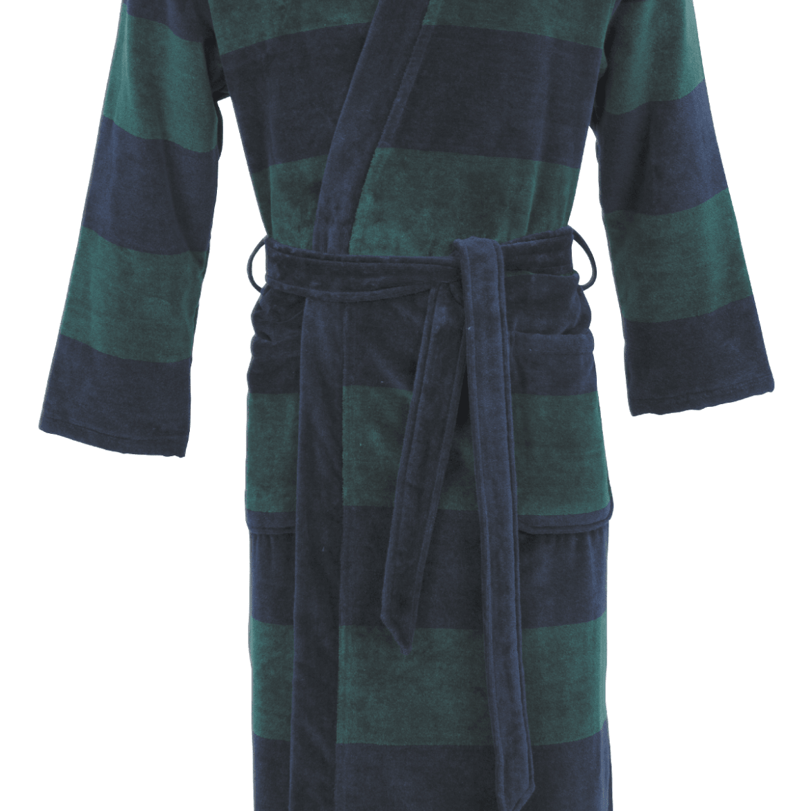 Carl Ross Men’s 100% Cotton Terry Velour Robe – Dark Blue & Green Stripes