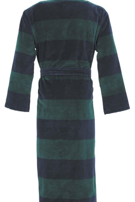 Carl Ross Men’s 100% Cotton Terry Velour Robe – Dark Blue & Green Stripes