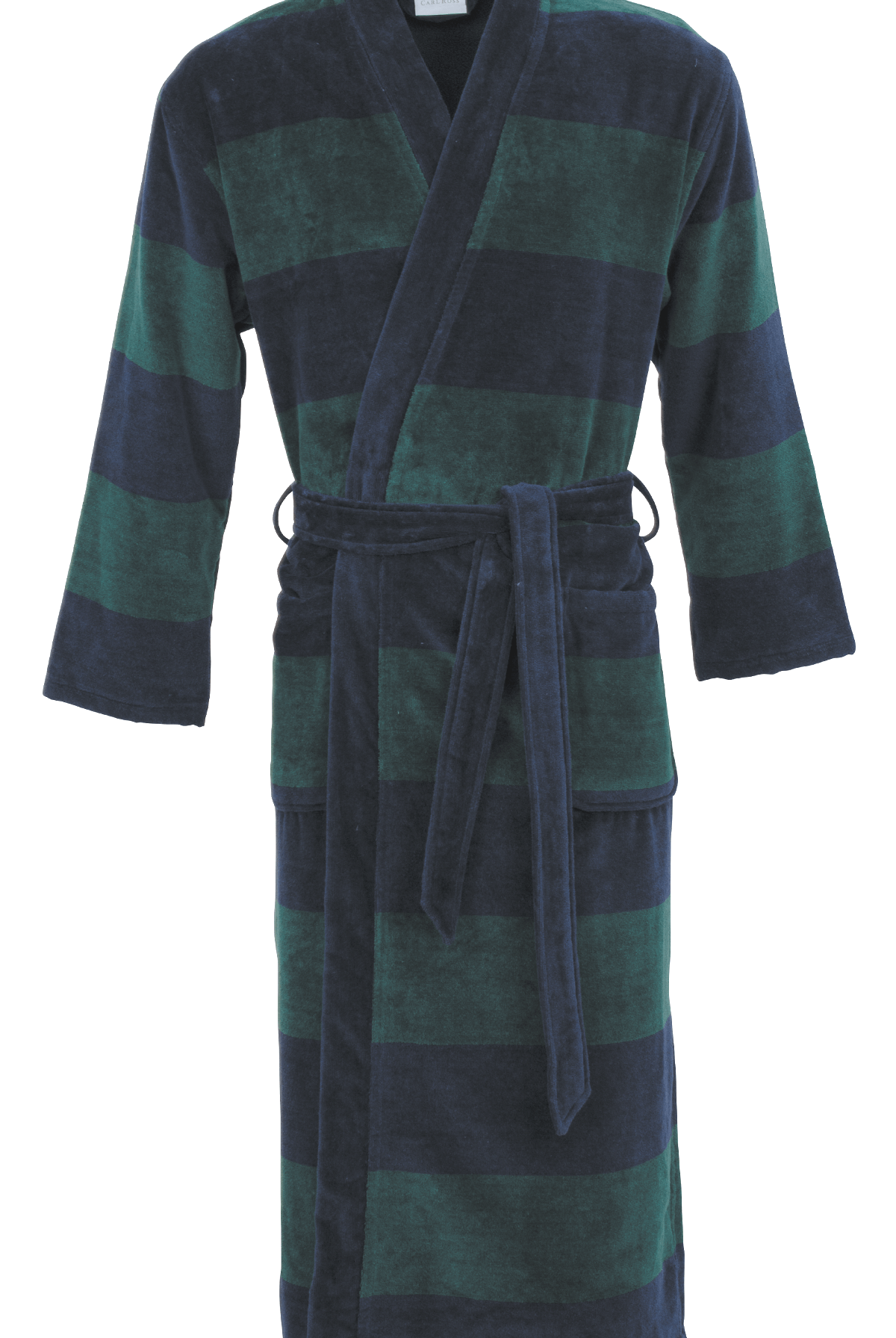 Carl Ross Men’s 100% Cotton Terry Velour Robe – Dark Blue & Green Stripes