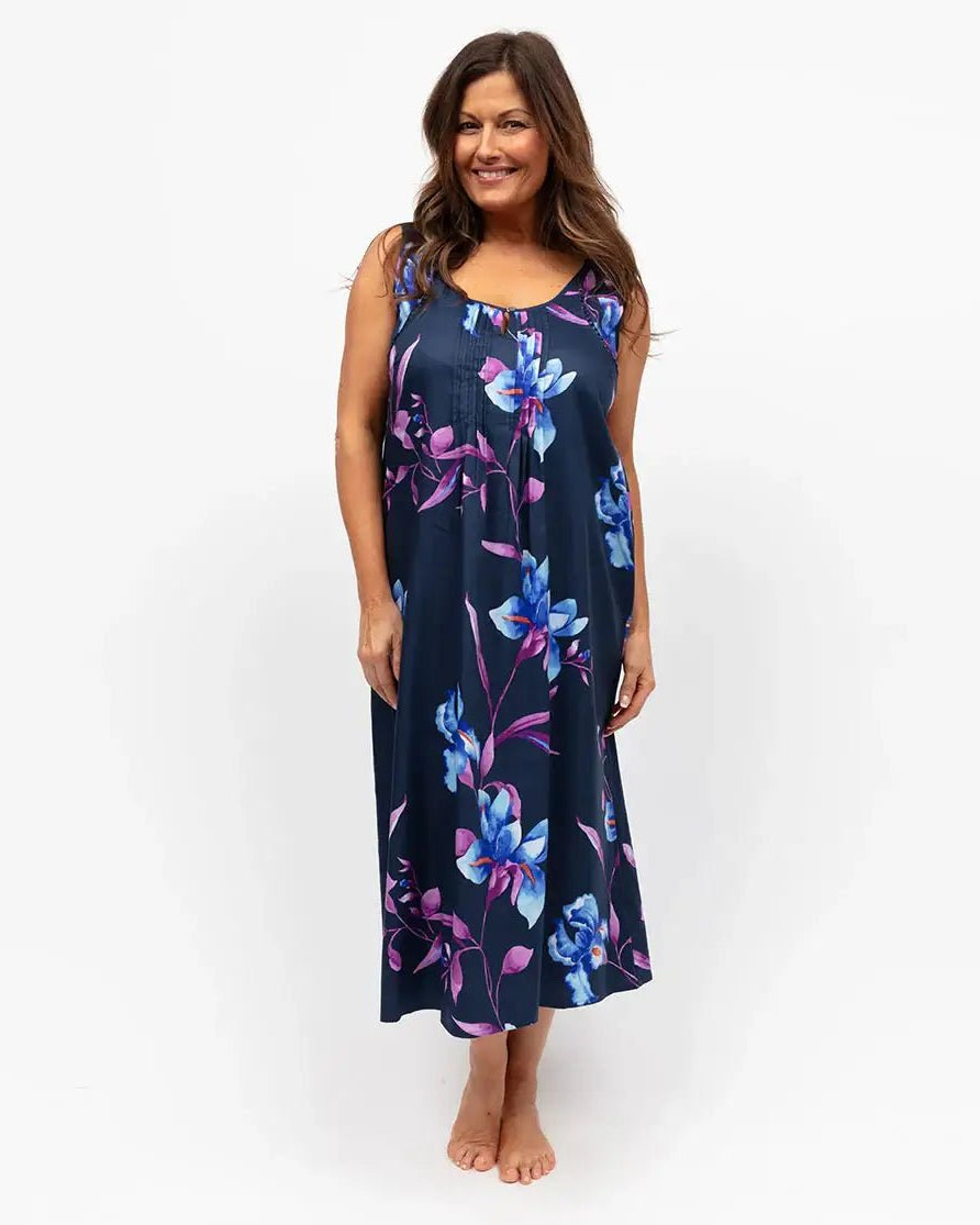 Caroline Navy Mix Lace - Detail Floral Print Long Nightdress | Nora Rose by Cyberjammies - Cyberjammies - Cloud Nine Pajamas