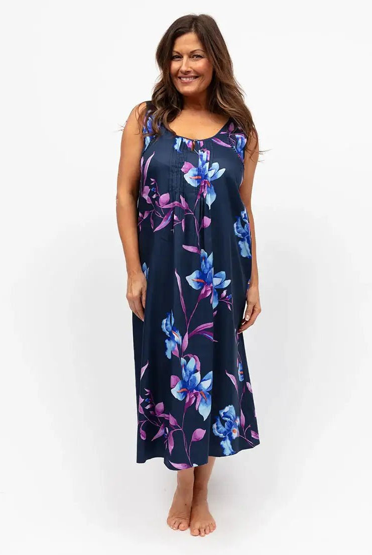 Caroline Navy Mix Lace - Detail Floral Print Long Nightdress | Nora Rose by Cyberjammies - Cyberjammies - Cloud Nine Pajamas