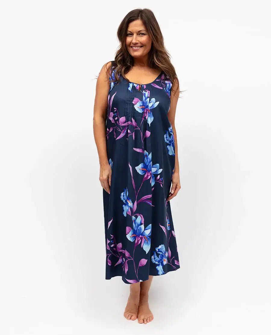 Caroline Navy Mix Lace - Detail Floral Print Long Nightdress | Nora Rose by Cyberjammies - Cyberjammies - Cloud Nine Pajamas