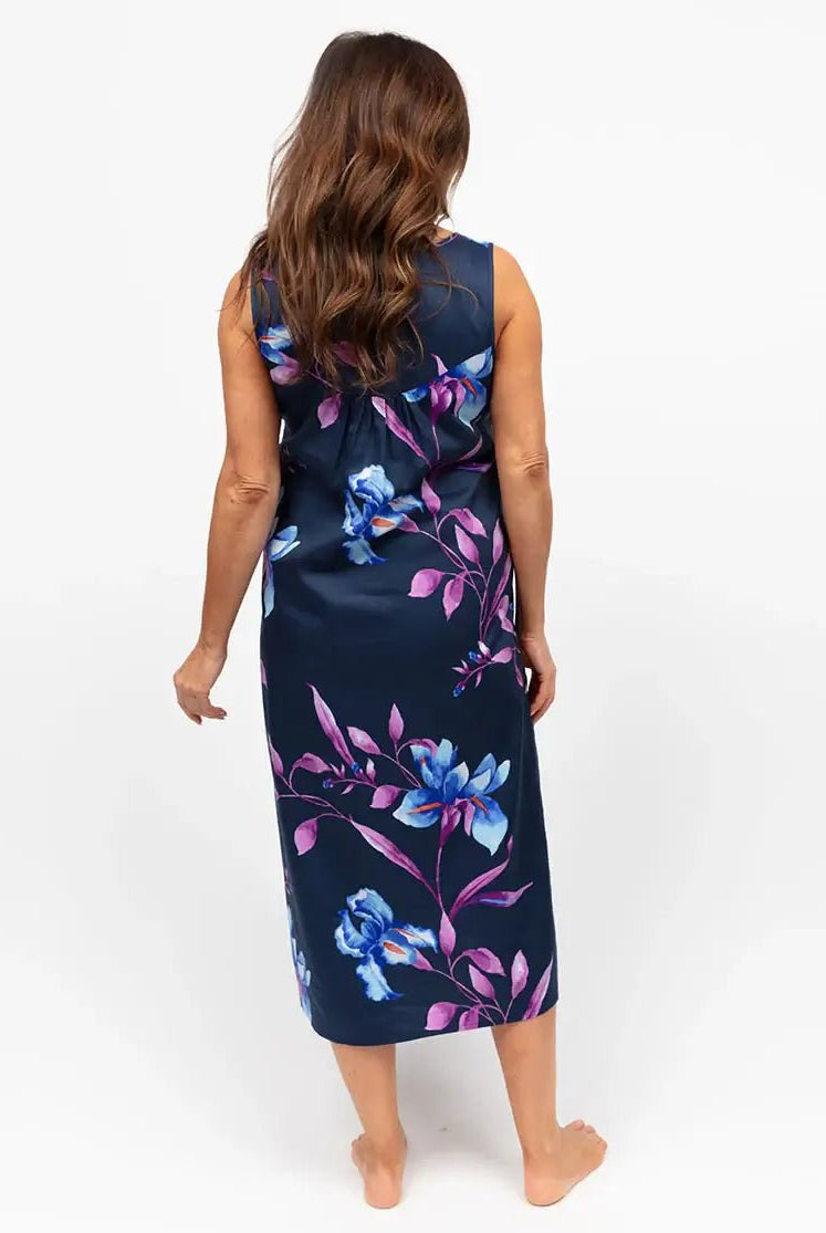 Caroline Navy Mix Lace - Detail Floral Print Long Nightdress | Nora Rose by Cyberjammies - Cyberjammies - Cloud Nine Pajamas