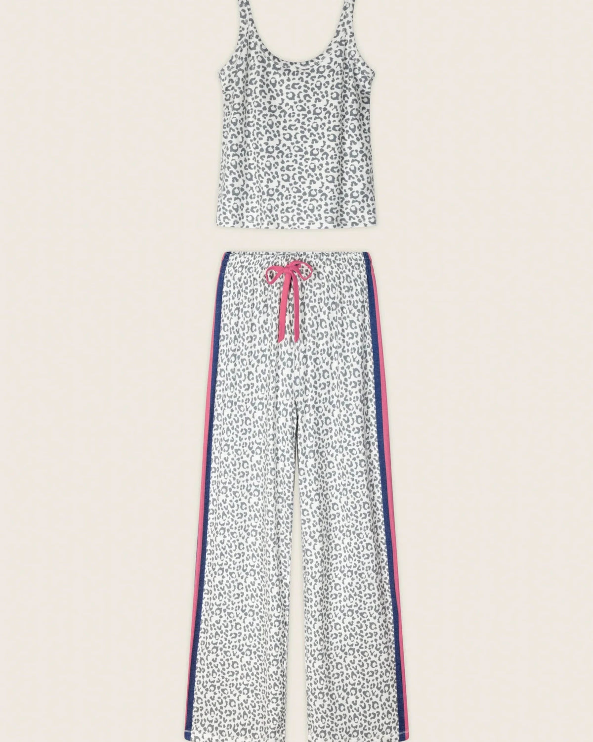 Cat’s Meow Big Stretch Long PJ Set - PJ Salvage - Tank and Straight leg Pant Leopard Print with red racing stripe
