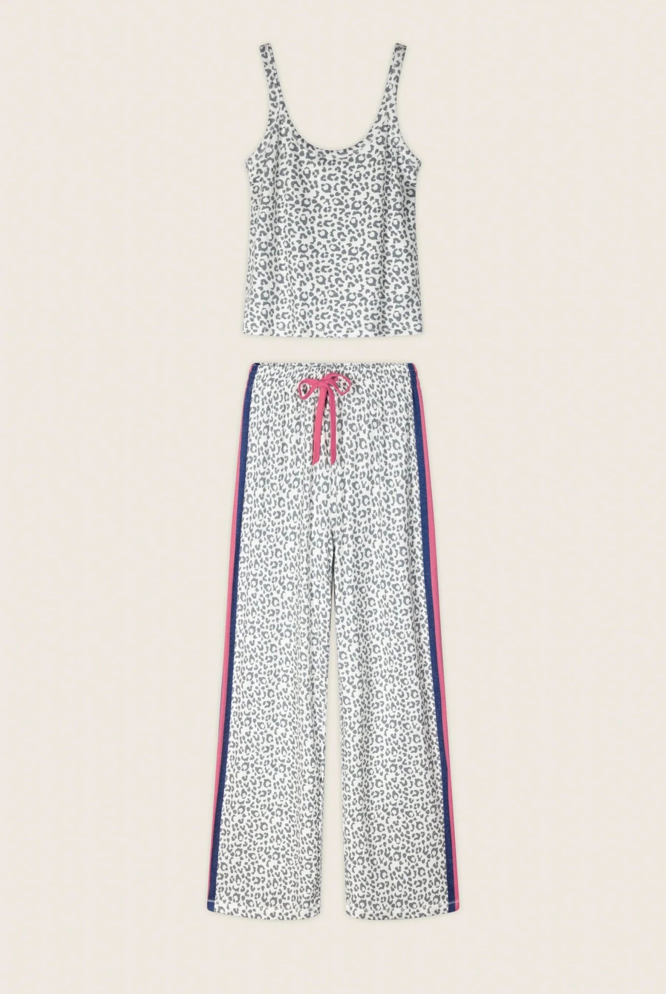 Cat’s Meow Big Stretch Long PJ Set - PJ Salvage - Tank and Straight leg Pant Leopard Print with red racing stripe