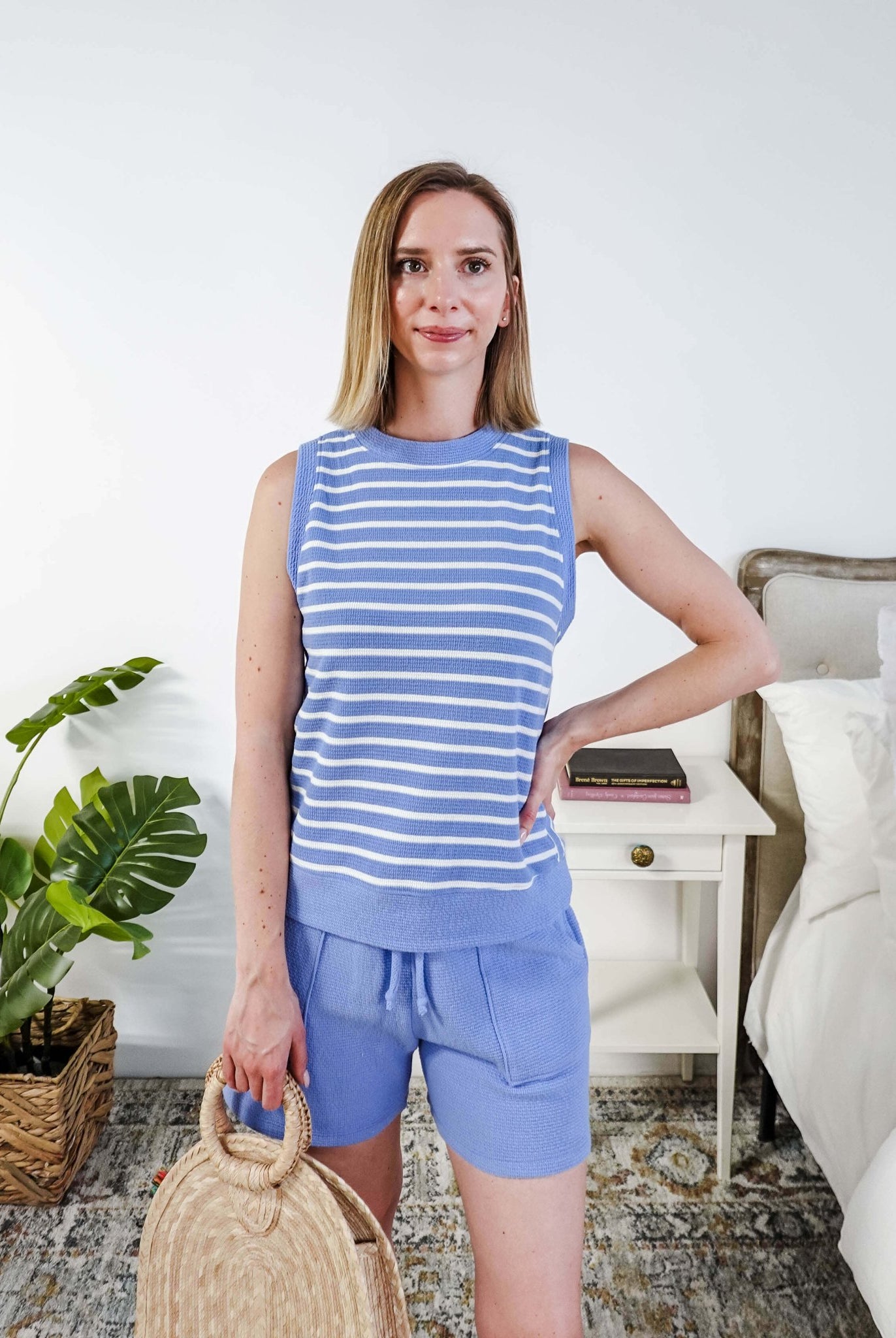 Cloud Knit Stripe Tank & Short PJ Set | Blue - Scarlett Ellie - Cloud Nine Pajamas