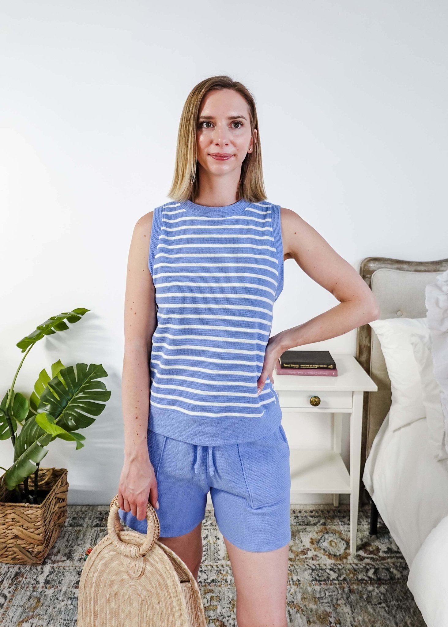 Cloud Knit Stripe Tank & Short PJ Set | Blue - Scarlett Ellie - Cloud Nine Pajamas