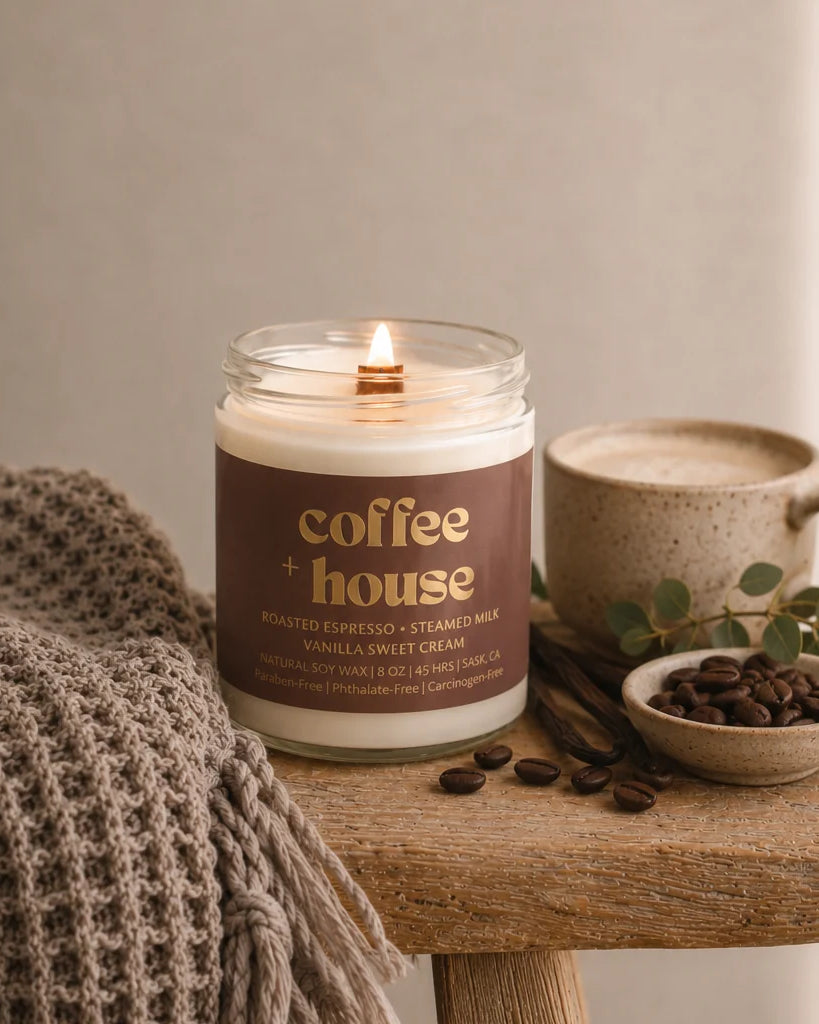 Prairie Creek Candle Coffee House 8oz soy candle amber jar — Cloud Nine Pajamas Edmonton