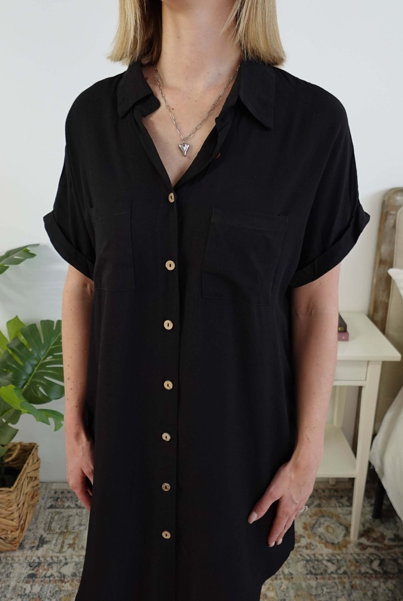 Scarlett Ellie Collared Button-Up Short Sleeve Dress | Cloud Nine Pajamas