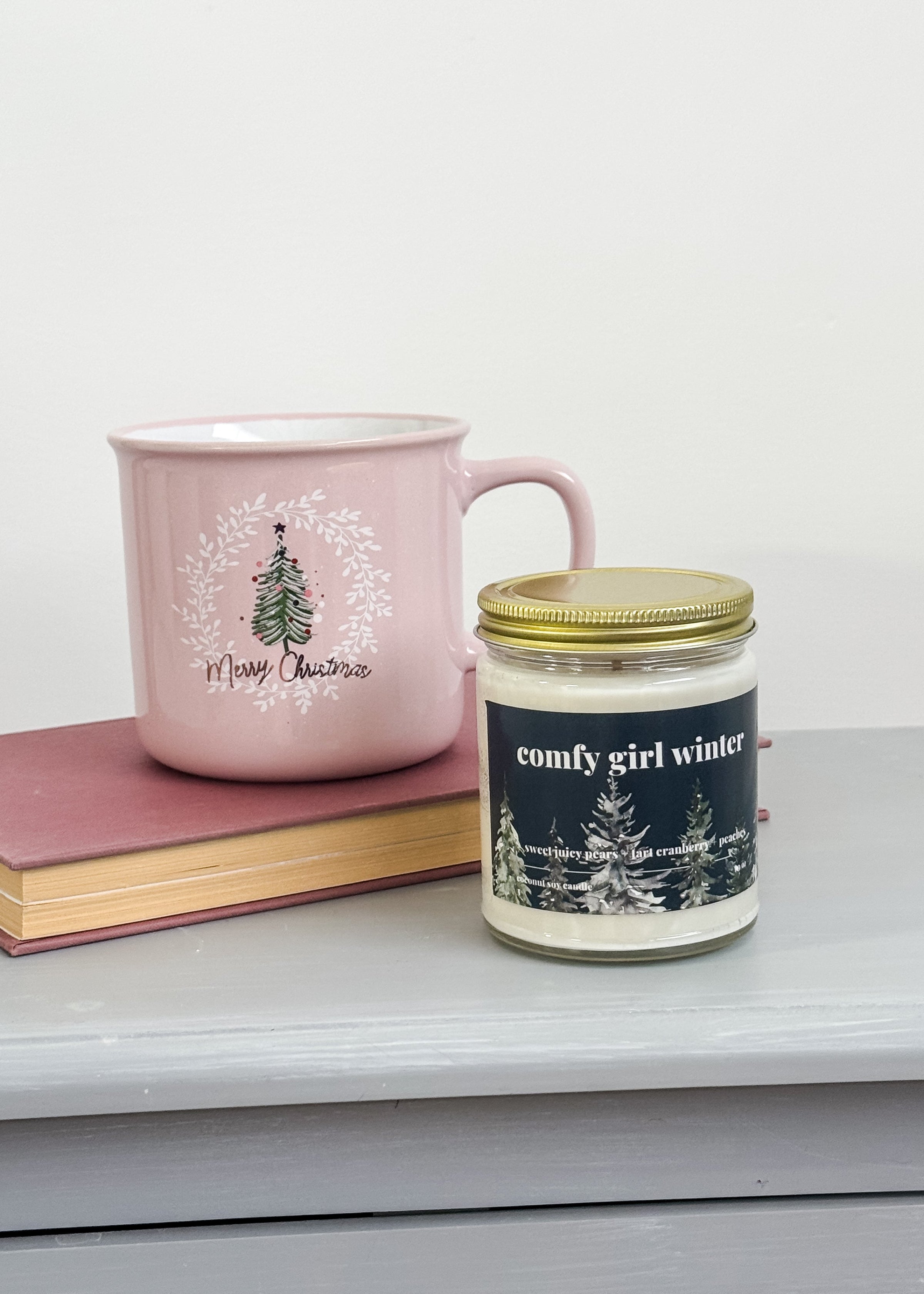 coconut soy wax candle in comfy girl winter scent - pear, cranberry, peach