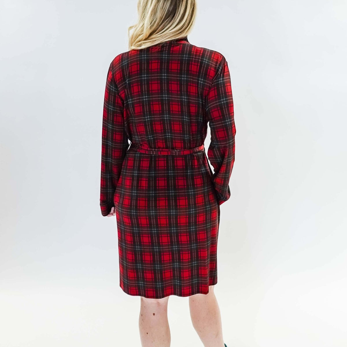 women's holiday red plaid robe in bamboo Georgia Rylan