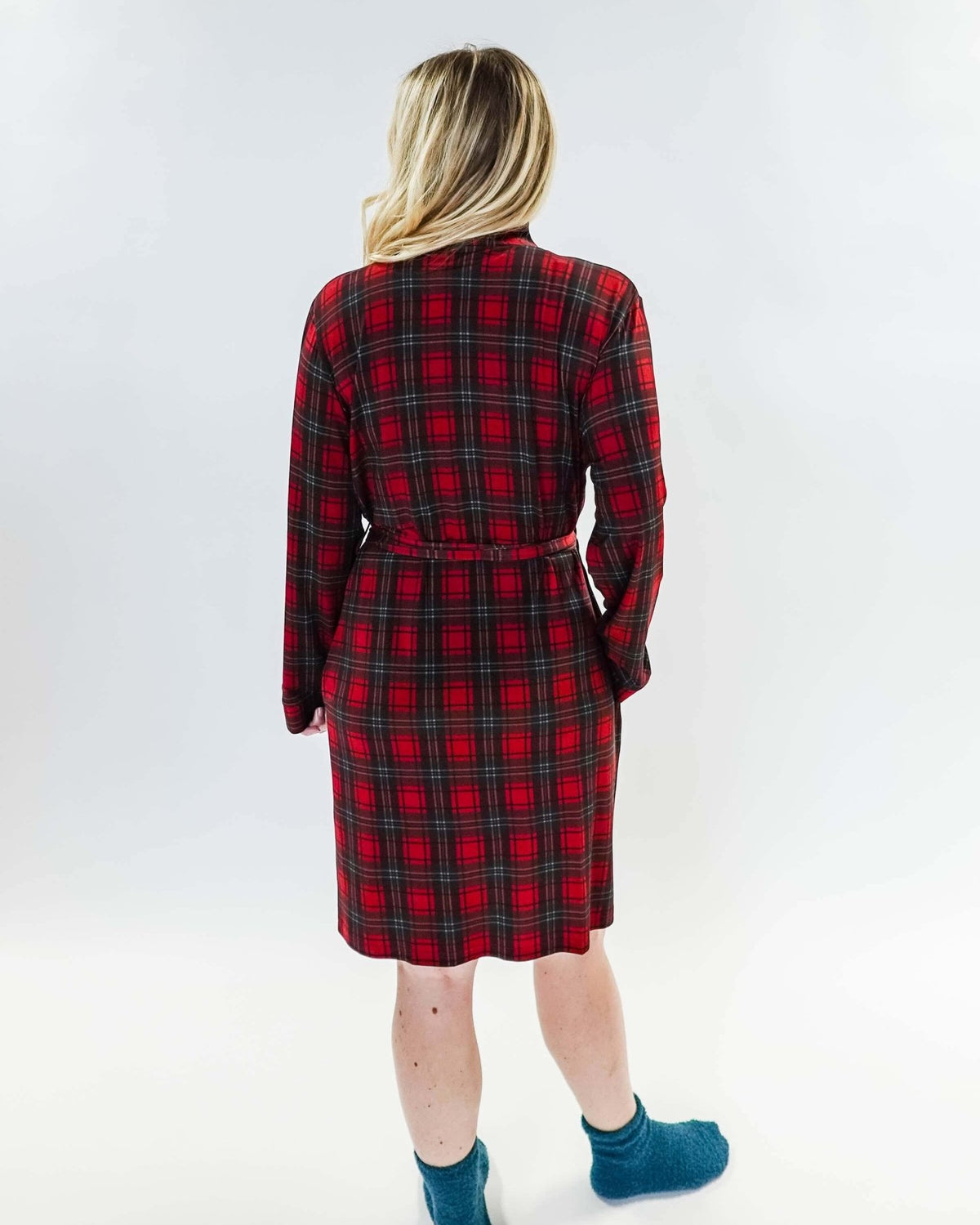 women's holiday red plaid robe in bamboo Georgia Rylan