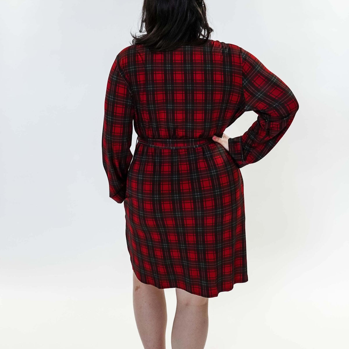 women's holiday red plaid robe in bamboo Georgia Rylan