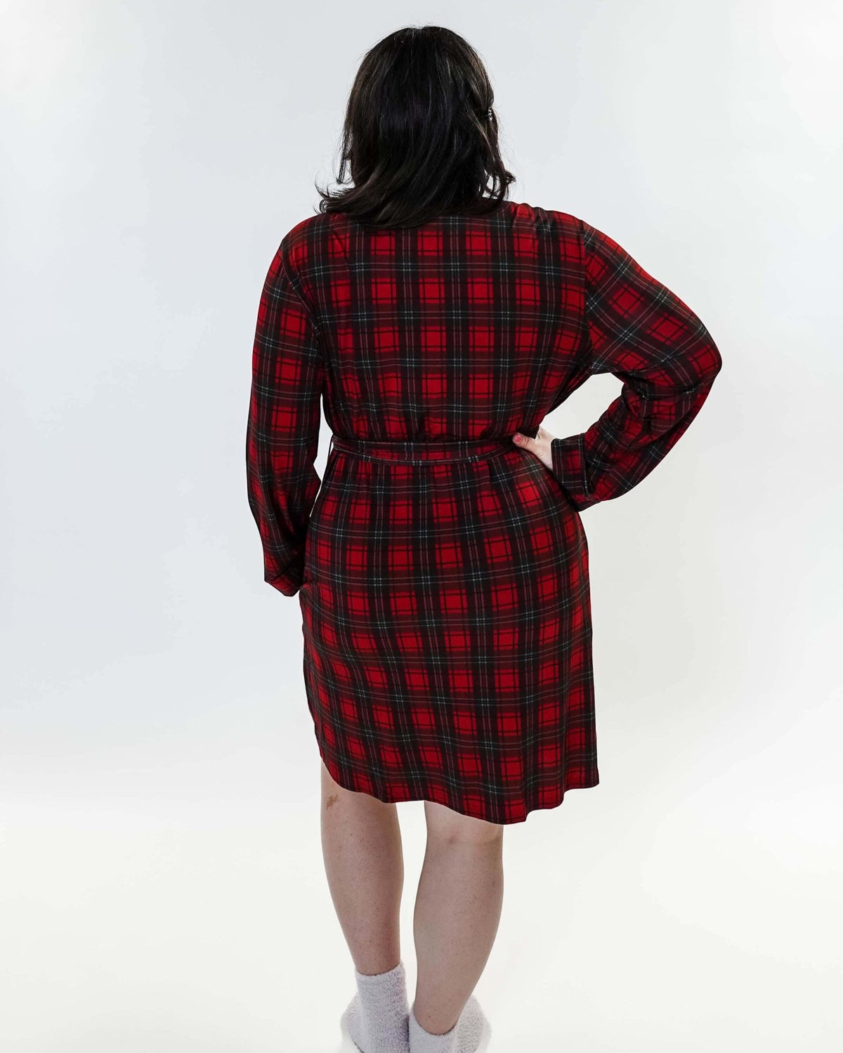 women's holiday red plaid robe in bamboo Georgia Rylan