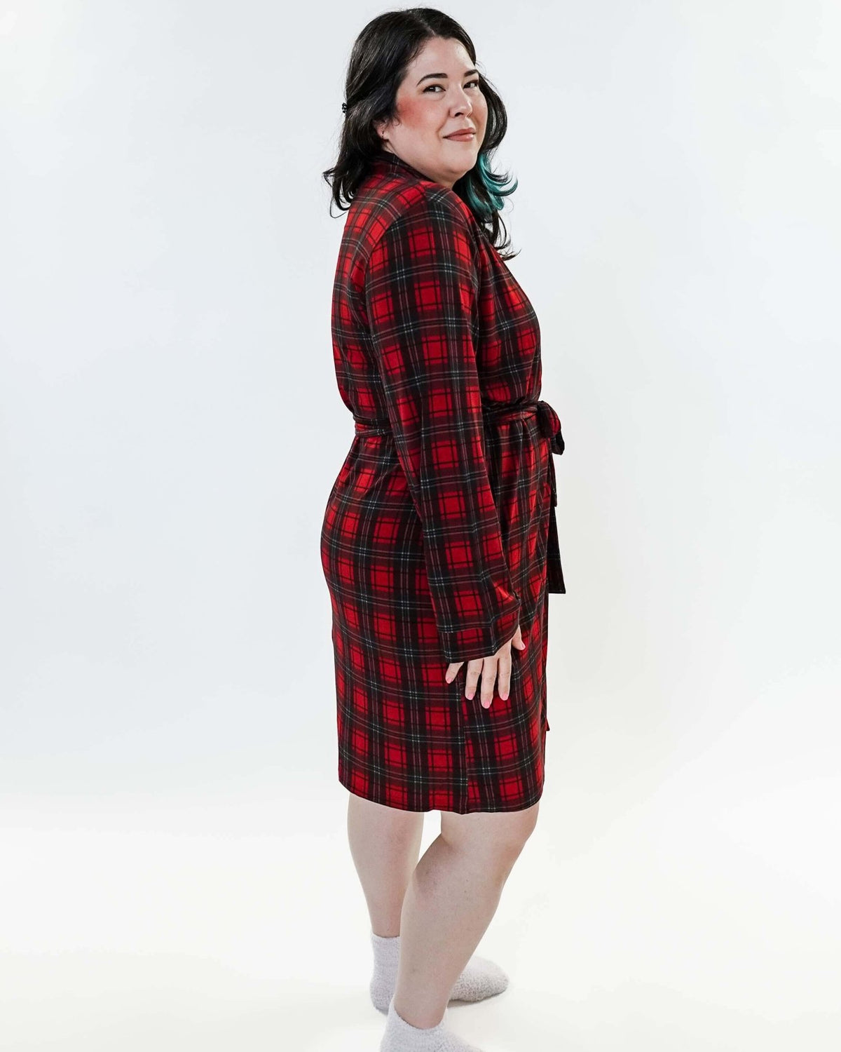 women's holiday red plaid robe in bamboo Georgia Rylan