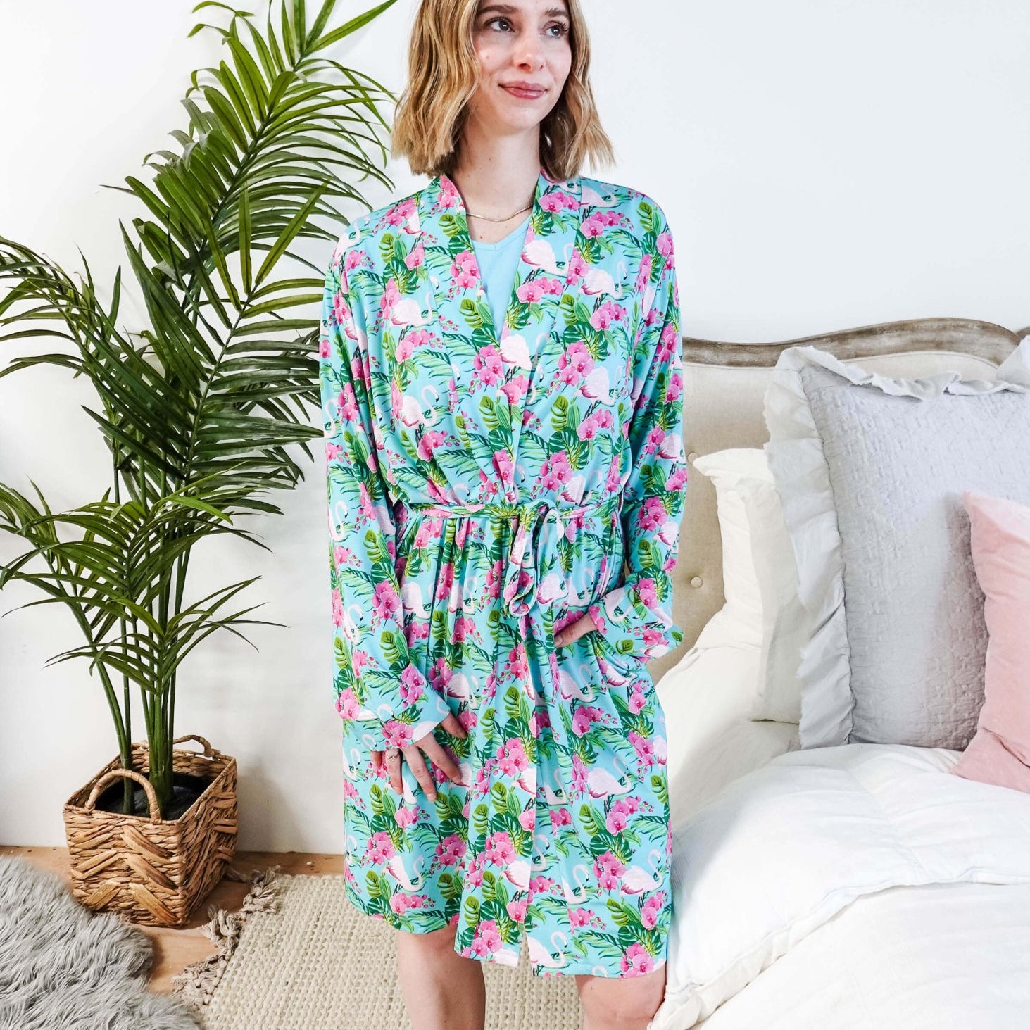 Cooling Bamboo Short Robe with Pockets Tropic Like It's Hot Bamboo Short Robe | Georgia Rylan