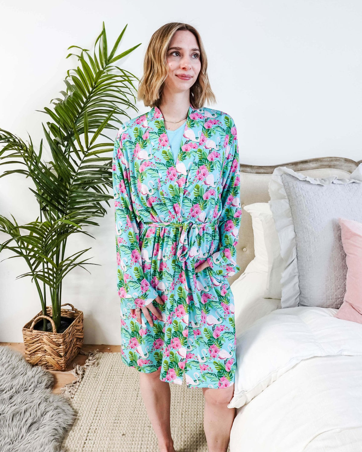 Cooling Bamboo Short Robe with Pockets Tropic Like It's Hot Bamboo Short Robe | Georgia Rylan