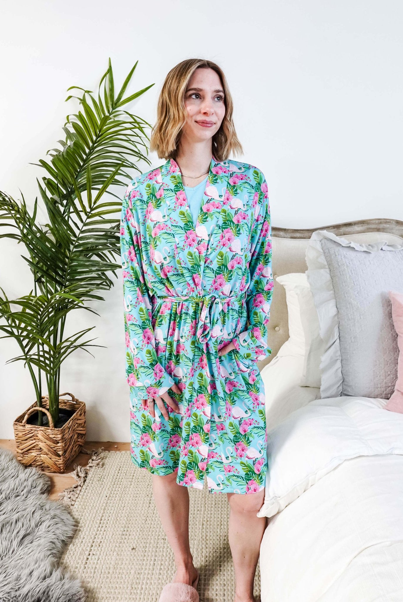 Cooling Bamboo Short Robe with Pockets Tropic Like It's Hot Bamboo Short Robe | Georgia Rylan