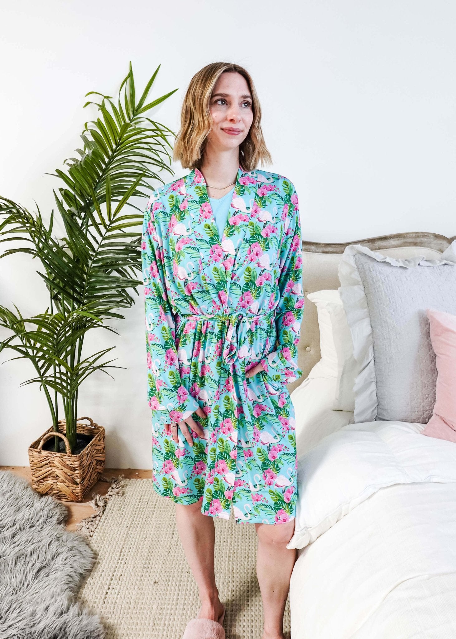 Cooling Bamboo Short Robe with Pockets Tropic Like It's Hot Bamboo Short Robe | Georgia Rylan