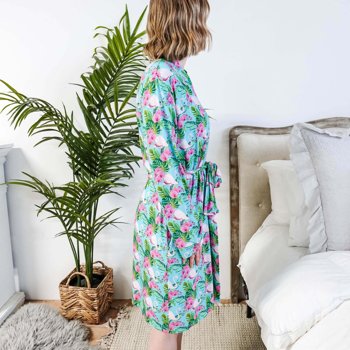 Cooling Bamboo Short Robe with Pockets Tropic Like It's Hot Bamboo Short Robe | Georgia Rylanshowing side view
