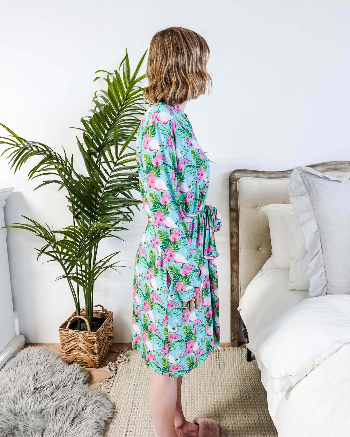 Cooling Bamboo Short Robe with Pockets Tropic Like It's Hot Bamboo Short Robe | Georgia Rylanshowing side view