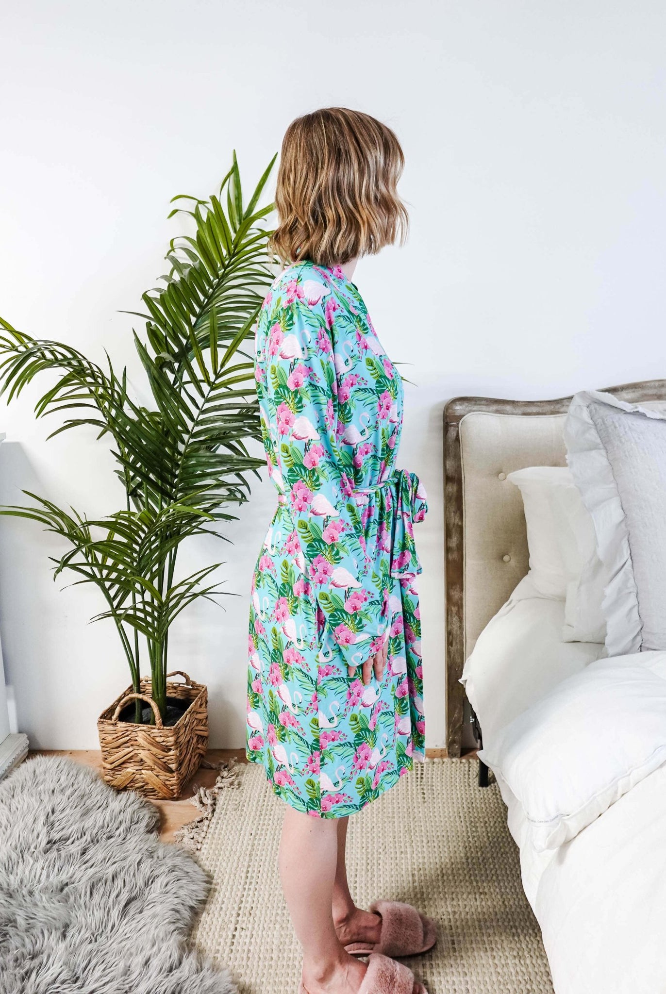 Cooling Bamboo Short Robe with Pockets Tropic Like It's Hot Bamboo Short Robe | Georgia Rylanshowing side view