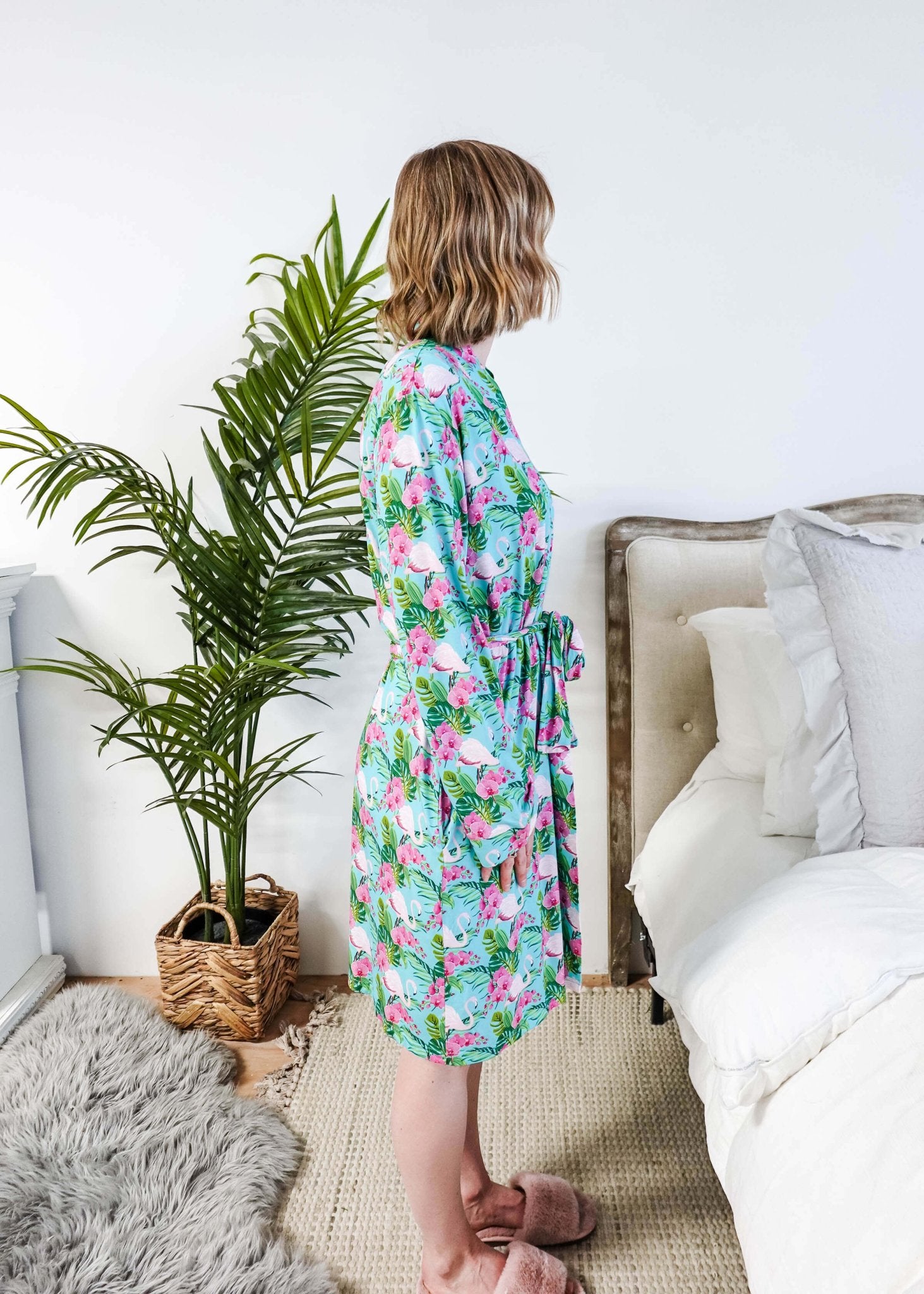 Cooling Bamboo Short Robe with Pockets Tropic Like It's Hot Bamboo Short Robe | Georgia Rylanshowing side view