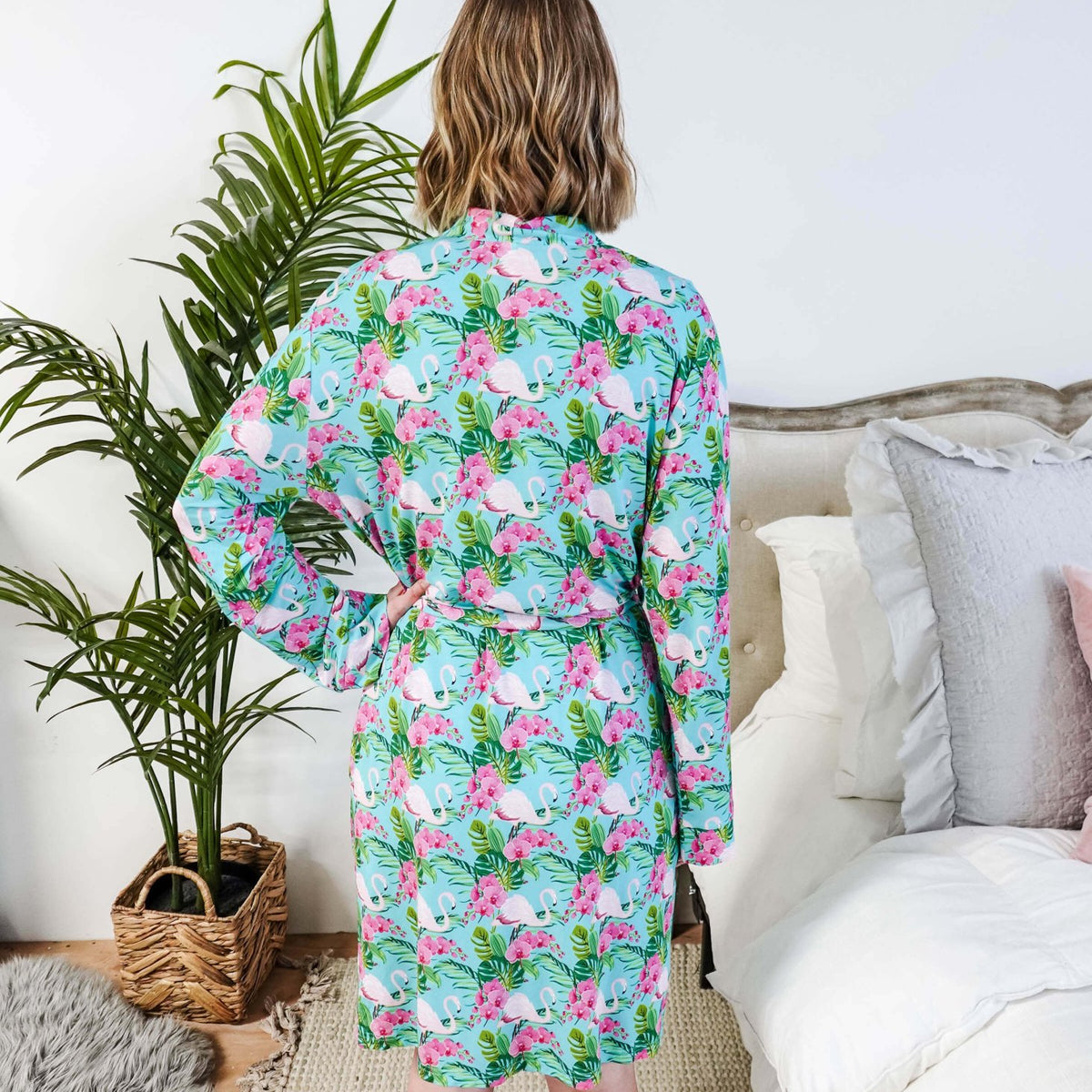 Cooling Bamboo Short Robe with Pockets Tropic Like It's Hot Bamboo Short Robe | Georgia Rylanshowing back view