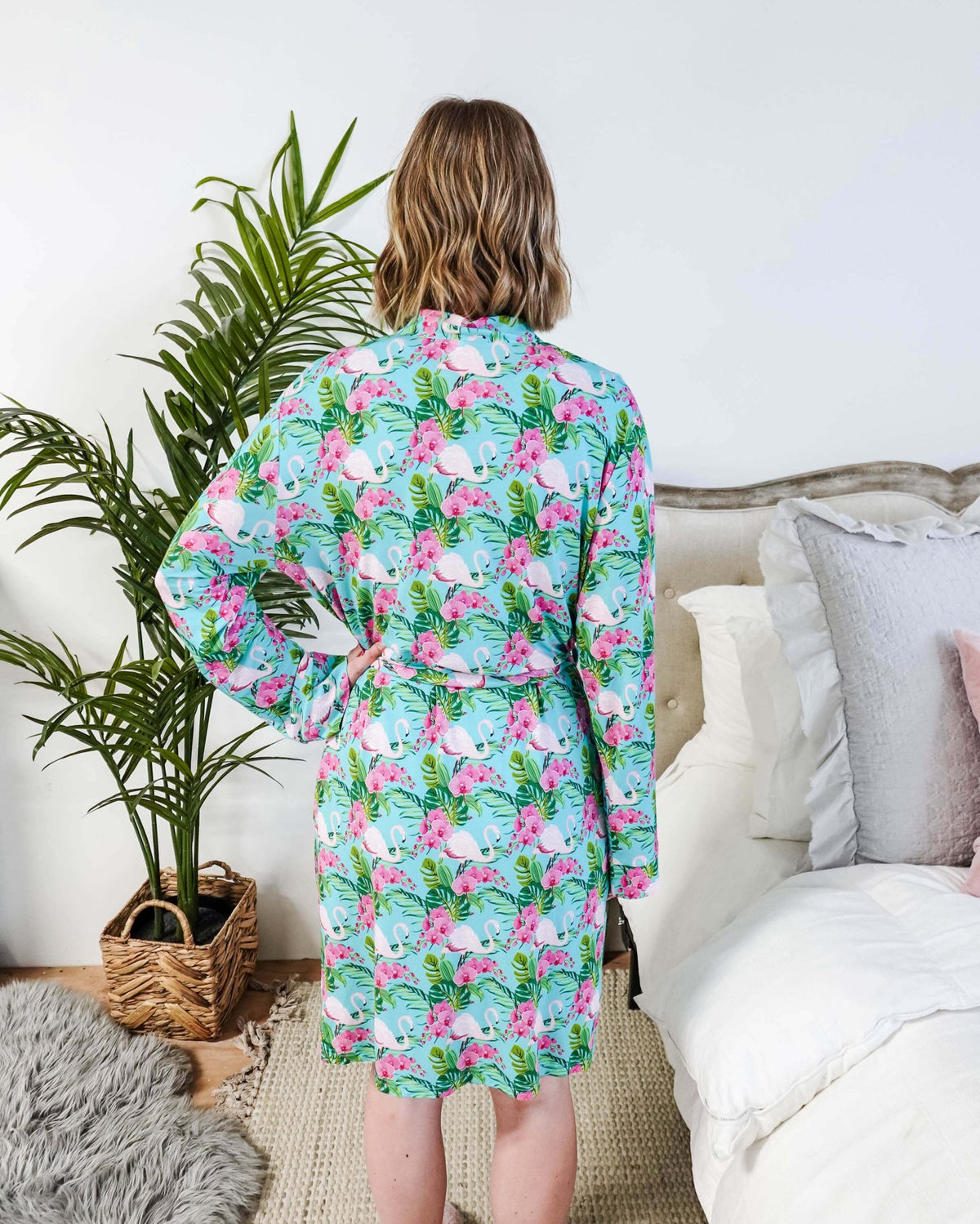Cooling Bamboo Short Robe with Pockets Tropic Like It's Hot Bamboo Short Robe | Georgia Rylanshowing back view