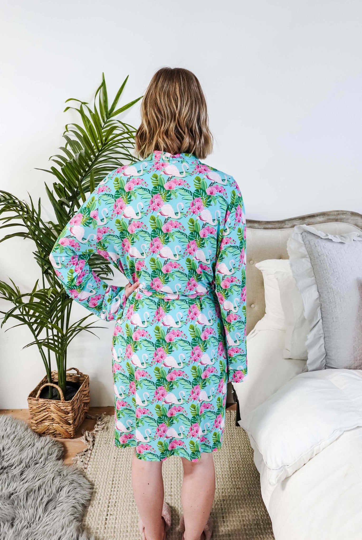 Cooling Bamboo Short Robe with Pockets Tropic Like It's Hot Bamboo Short Robe | Georgia Rylanshowing back view